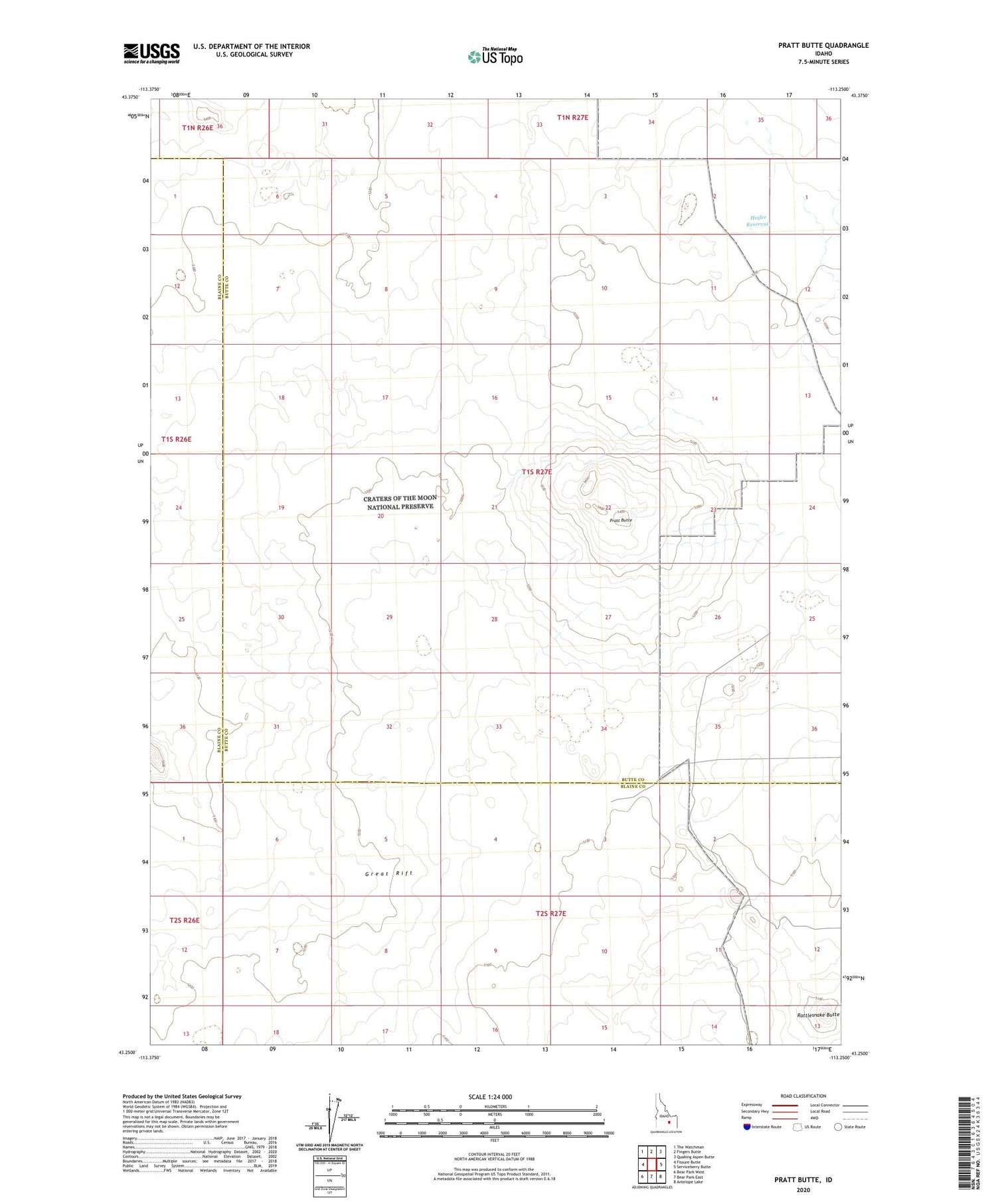 Pratt Butte Idaho US Topo Map Image