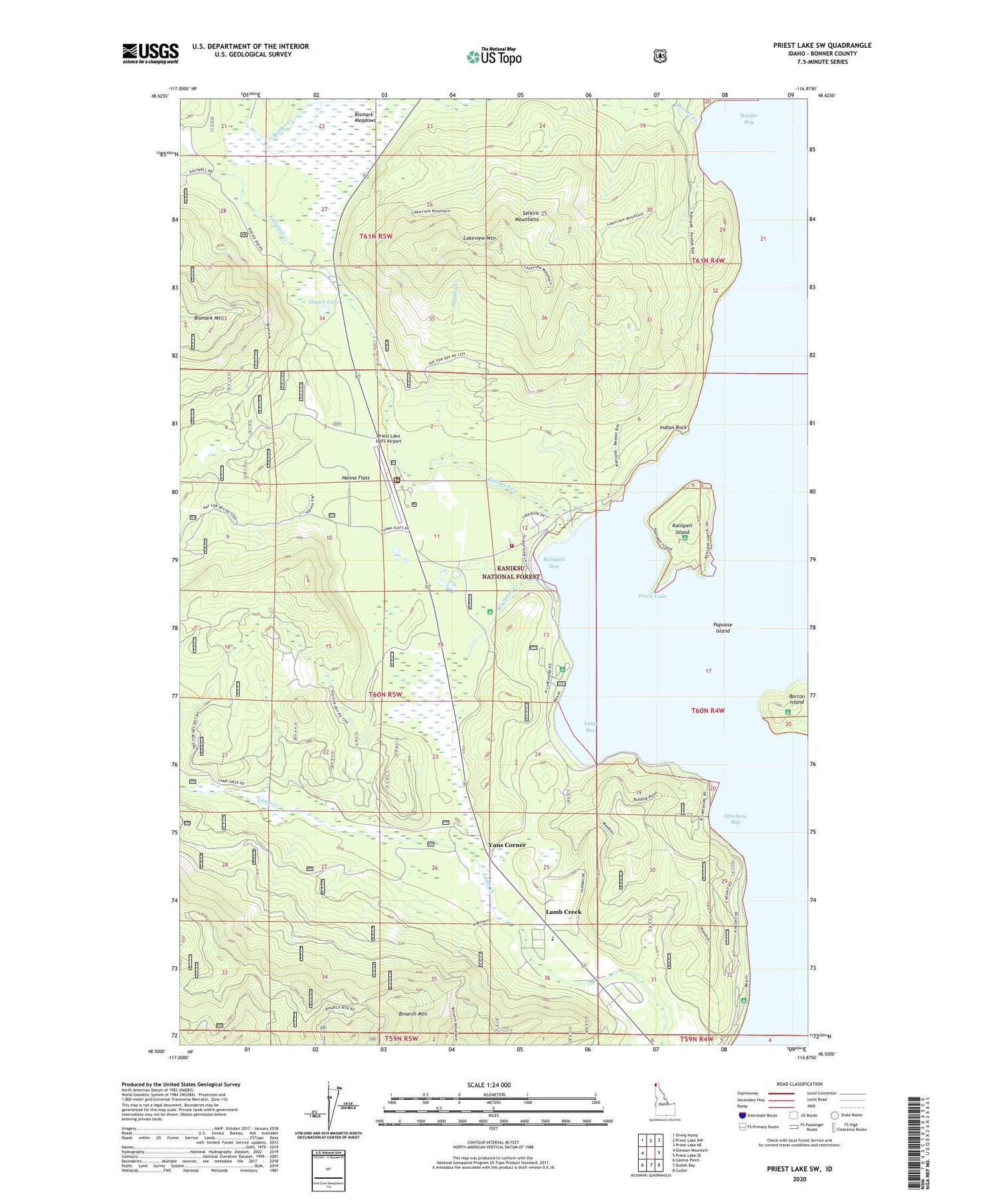 Priest Lake SW Idaho US Topo Map Image