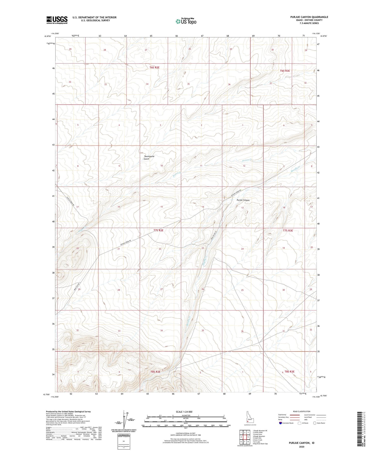 Purjue Canyon Idaho US Topo Map Image