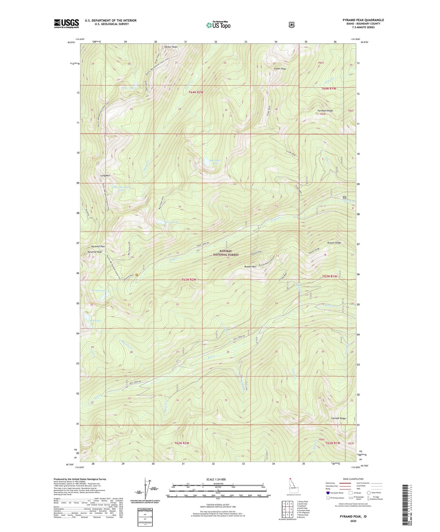 Pyramid Peak Idaho US Topo Map Image