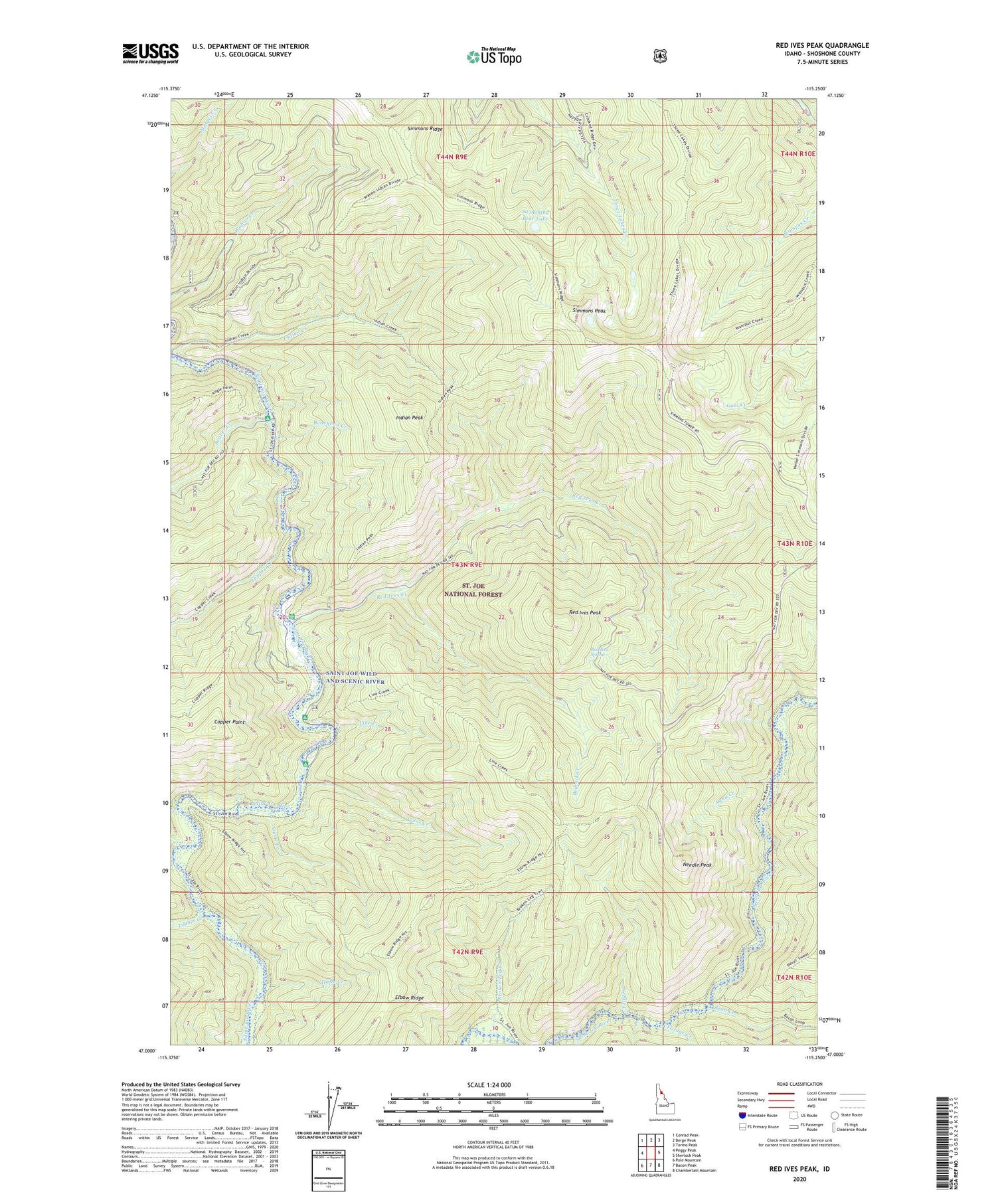 Red Ives Peak Idaho US Topo Map Image
