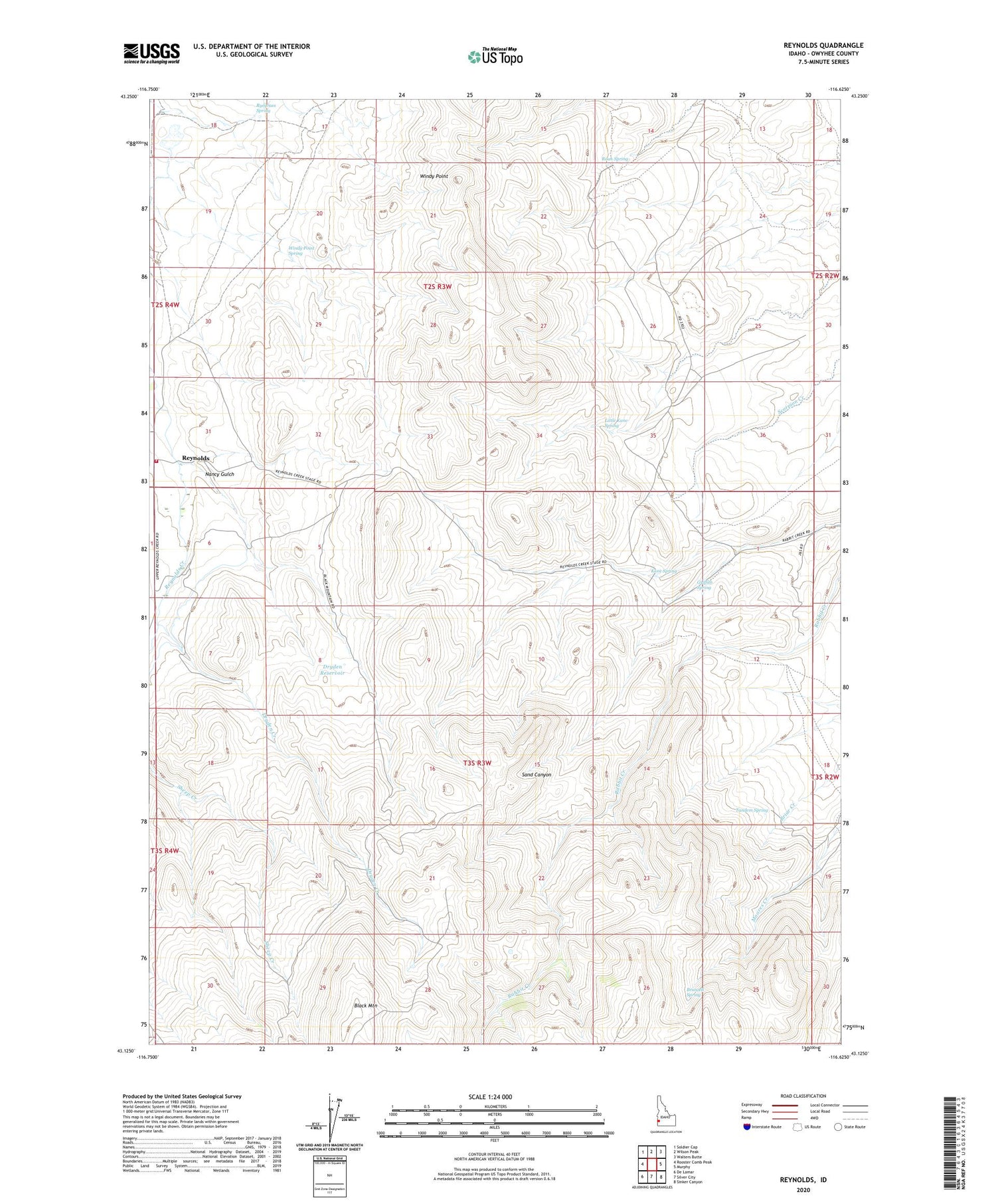 Reynolds Idaho US Topo Map Image