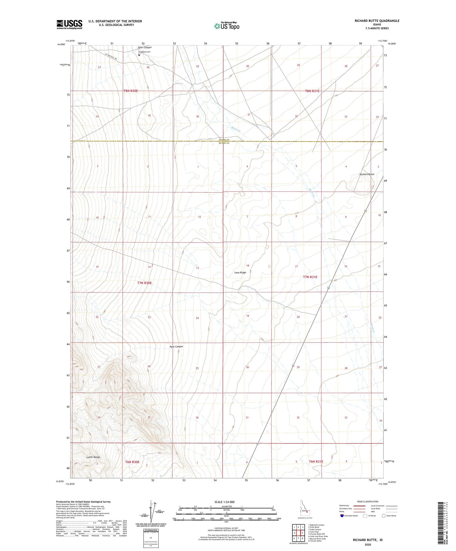 Richard Butte Idaho US Topo Map Image