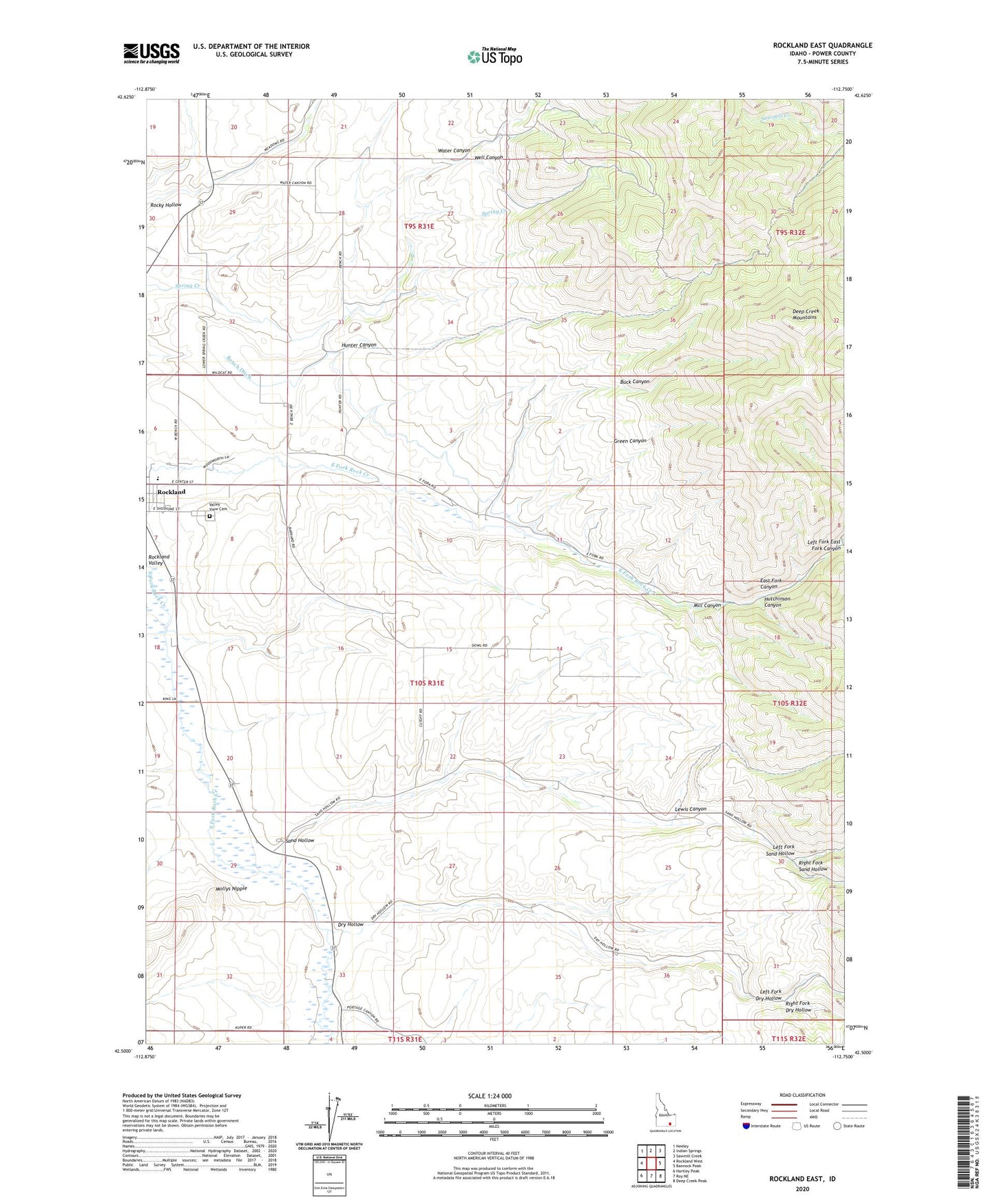 Rockland East Idaho US Topo Map Image