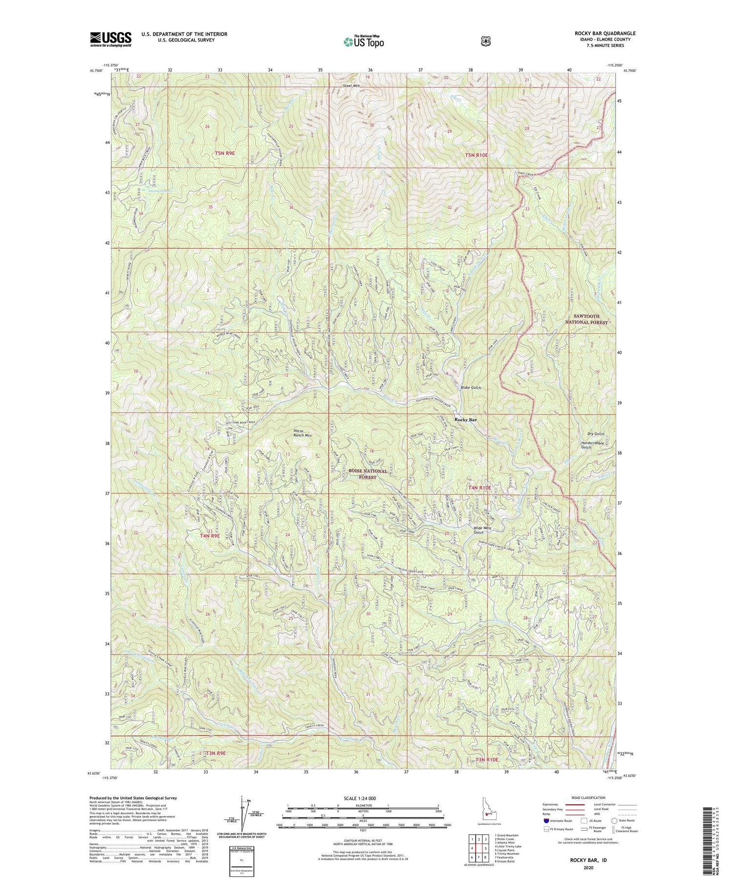 Rocky Bar Idaho US Topo Map Image