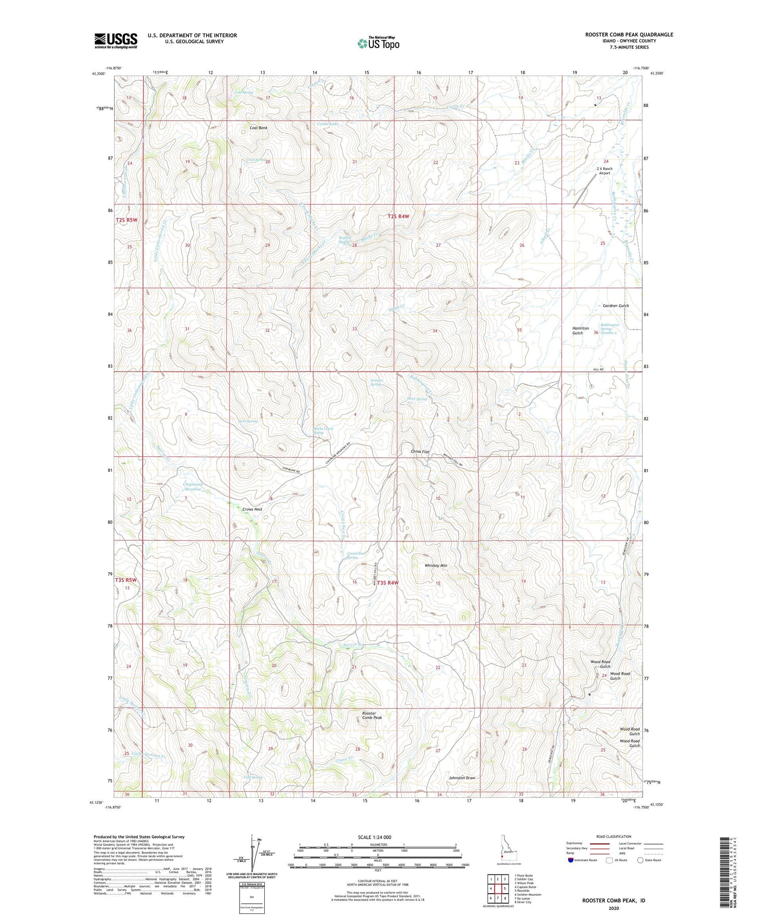 Rooster Comb Peak Idaho US Topo Map Image