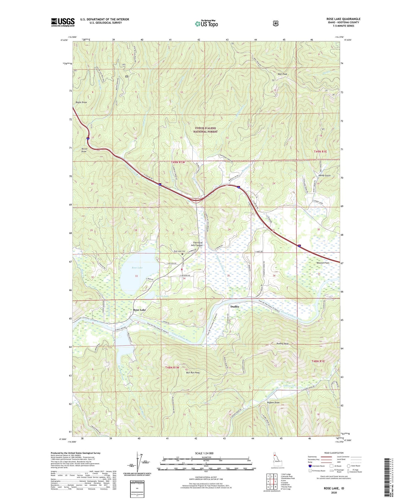 Rose Lake Idaho US Topo Map Image