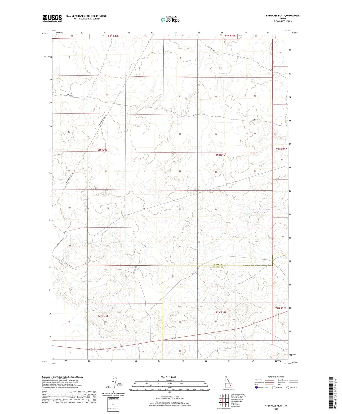 Ryegrass Flat Idaho US Topo Map Image