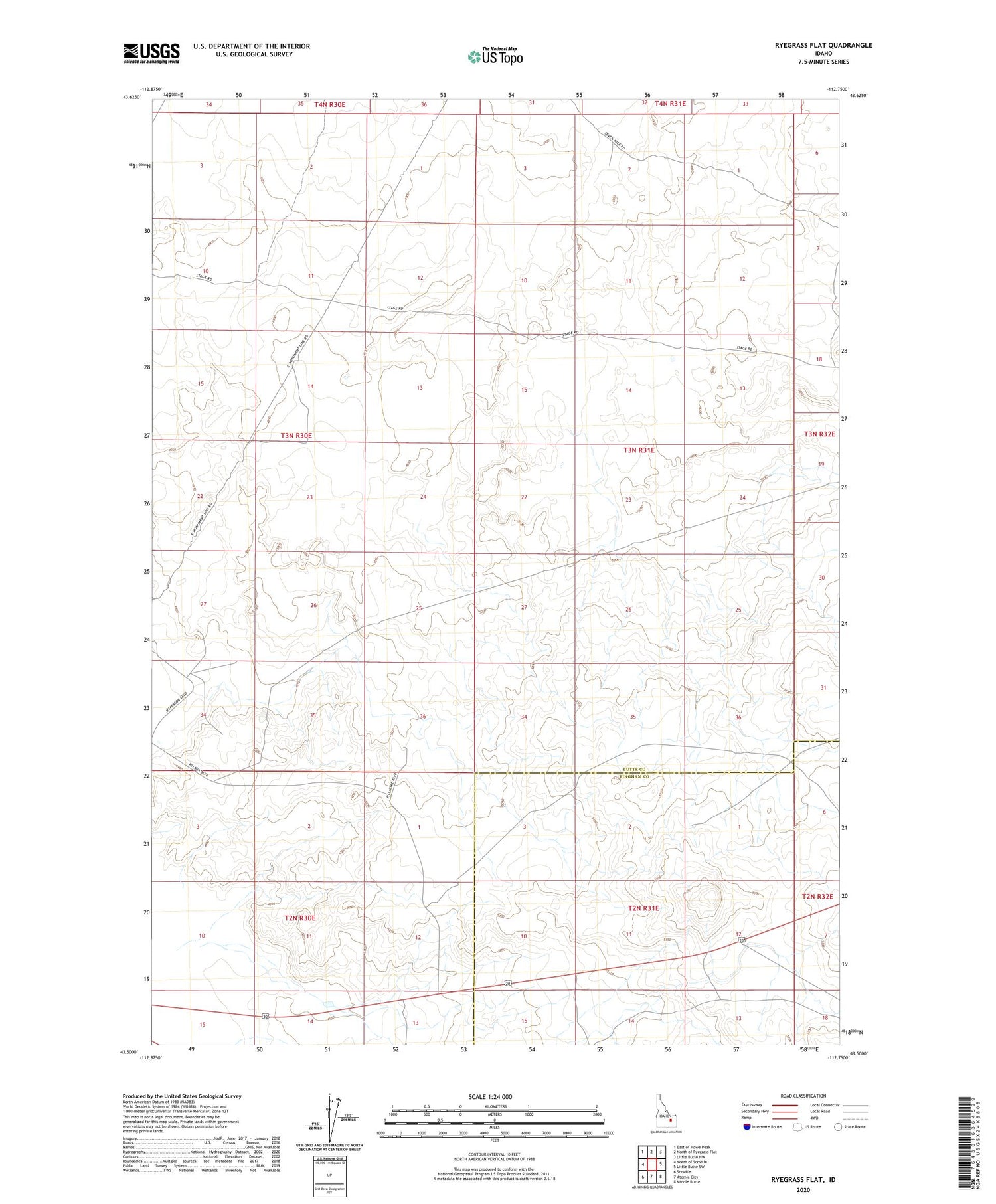 Ryegrass Flat Idaho US Topo Map Image
