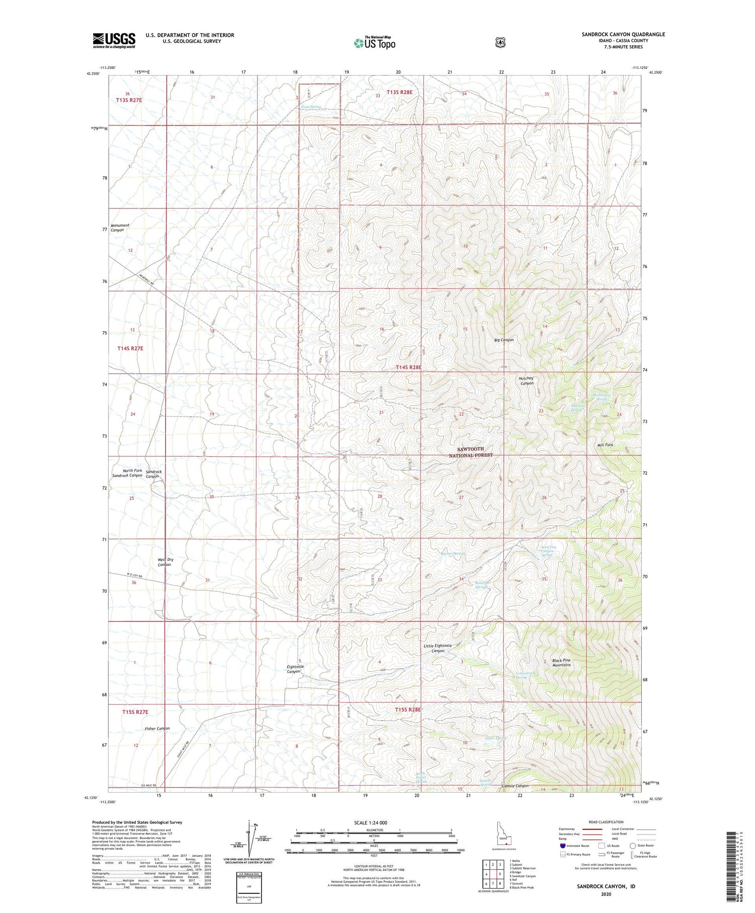 Sandrock Canyon Idaho US Topo Map Image