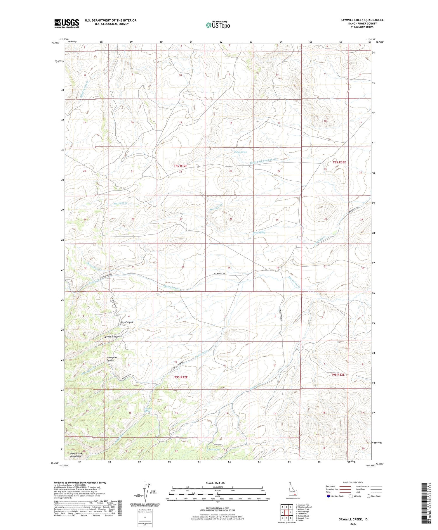 Sawmill Creek Idaho US Topo Map Image