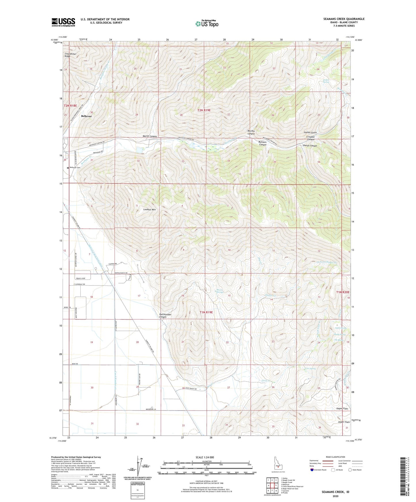 Seamans Creek Idaho US Topo Map Image
