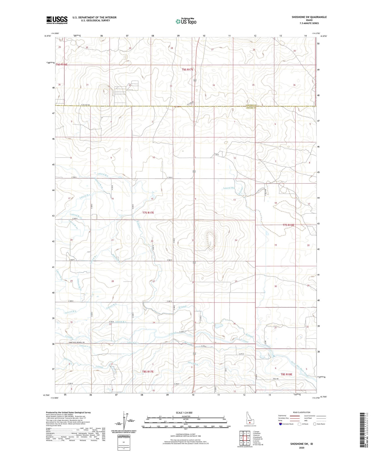 Shoshone SW Idaho US Topo Map Image