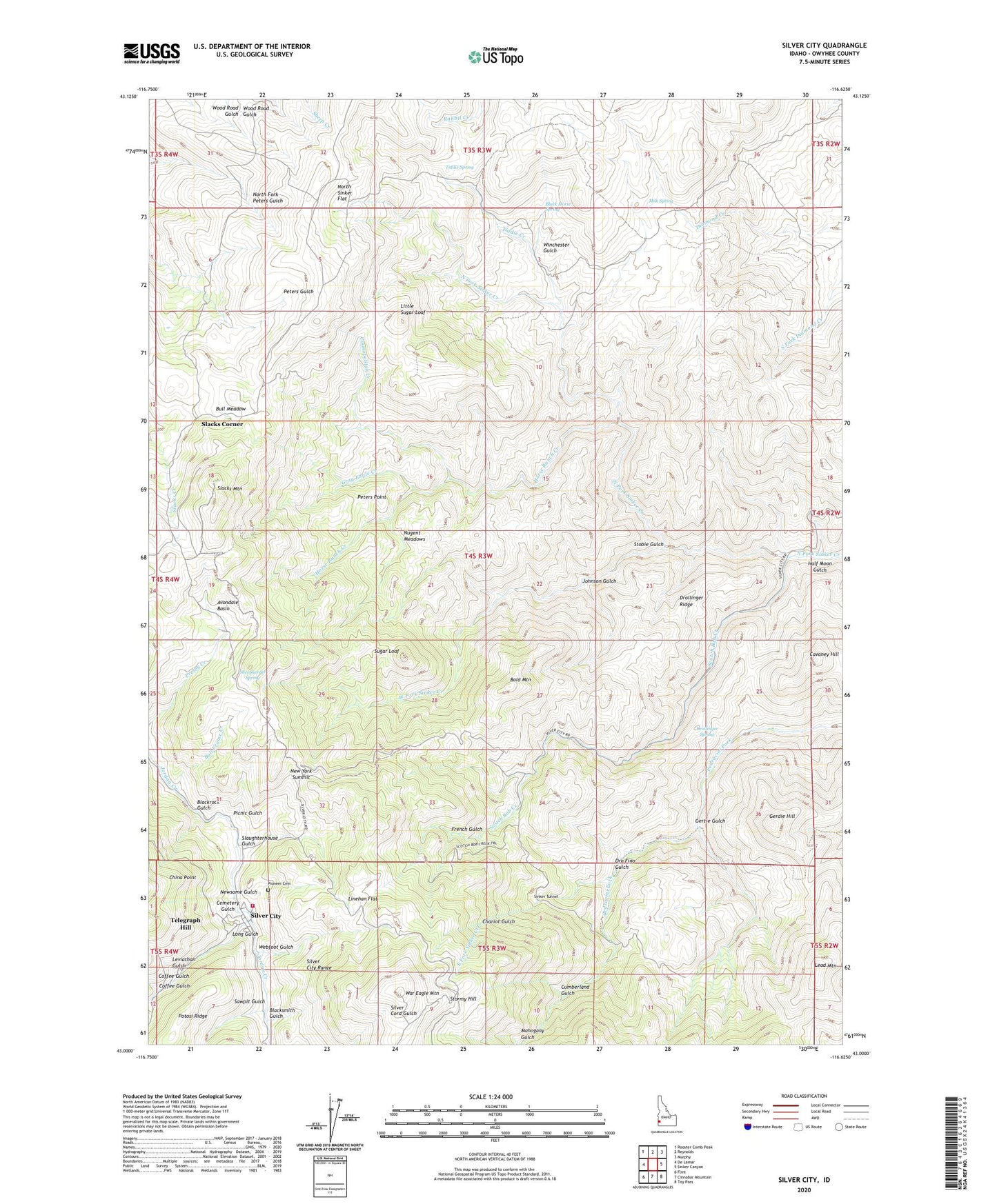 Silver City Idaho US Topo Map Image