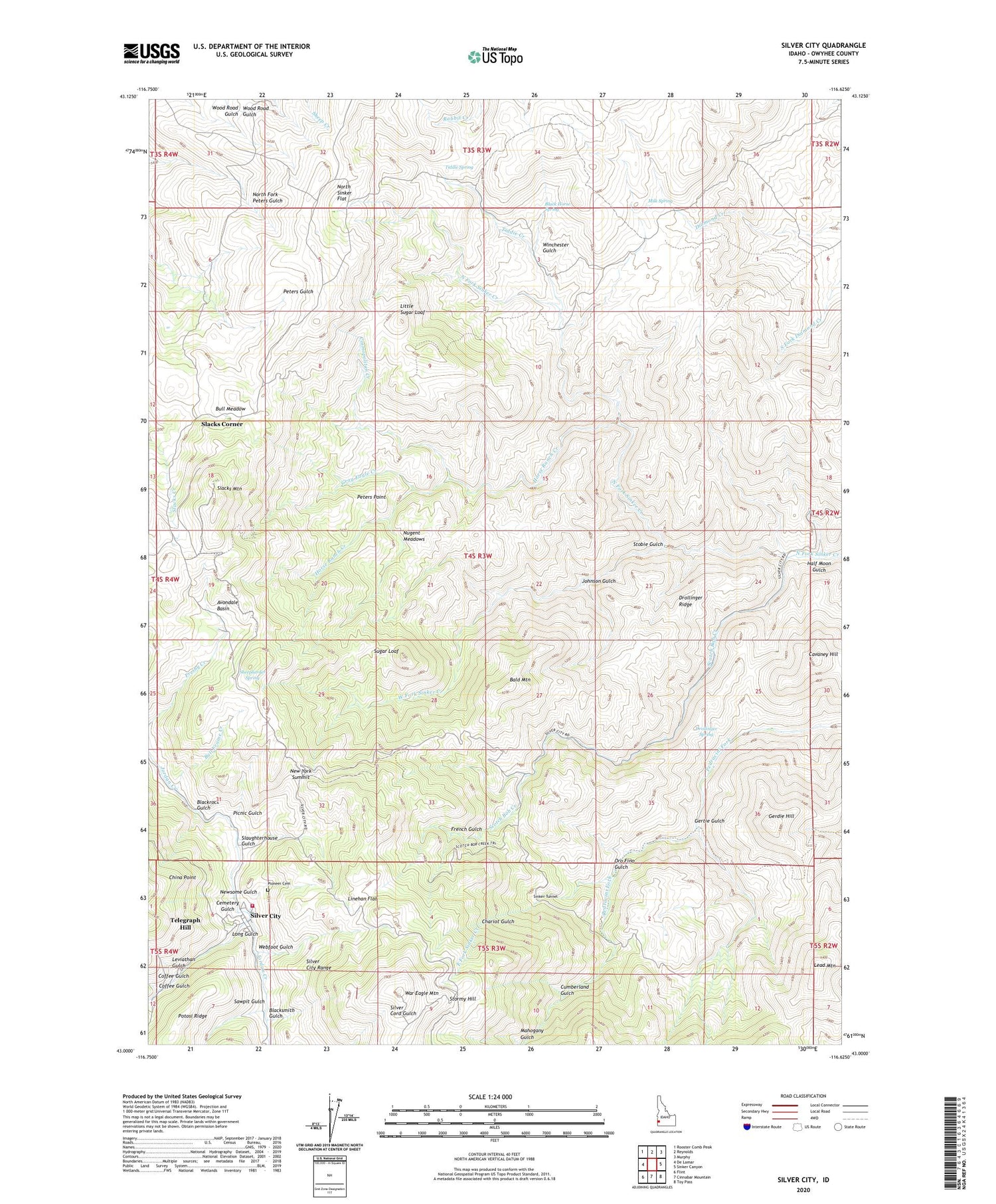 Silver City Idaho US Topo Map Image