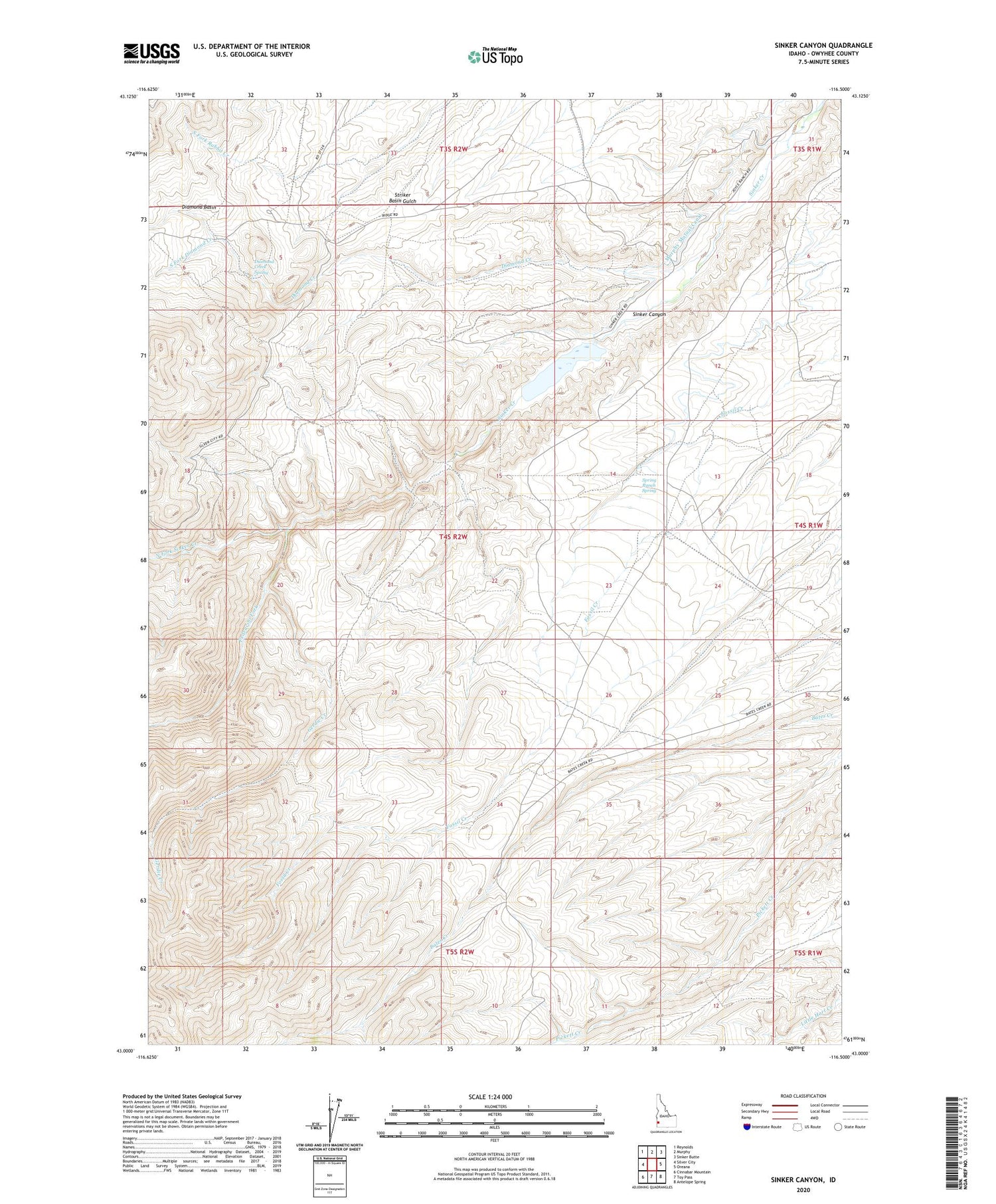 Sinker Canyon Idaho US Topo Map Image