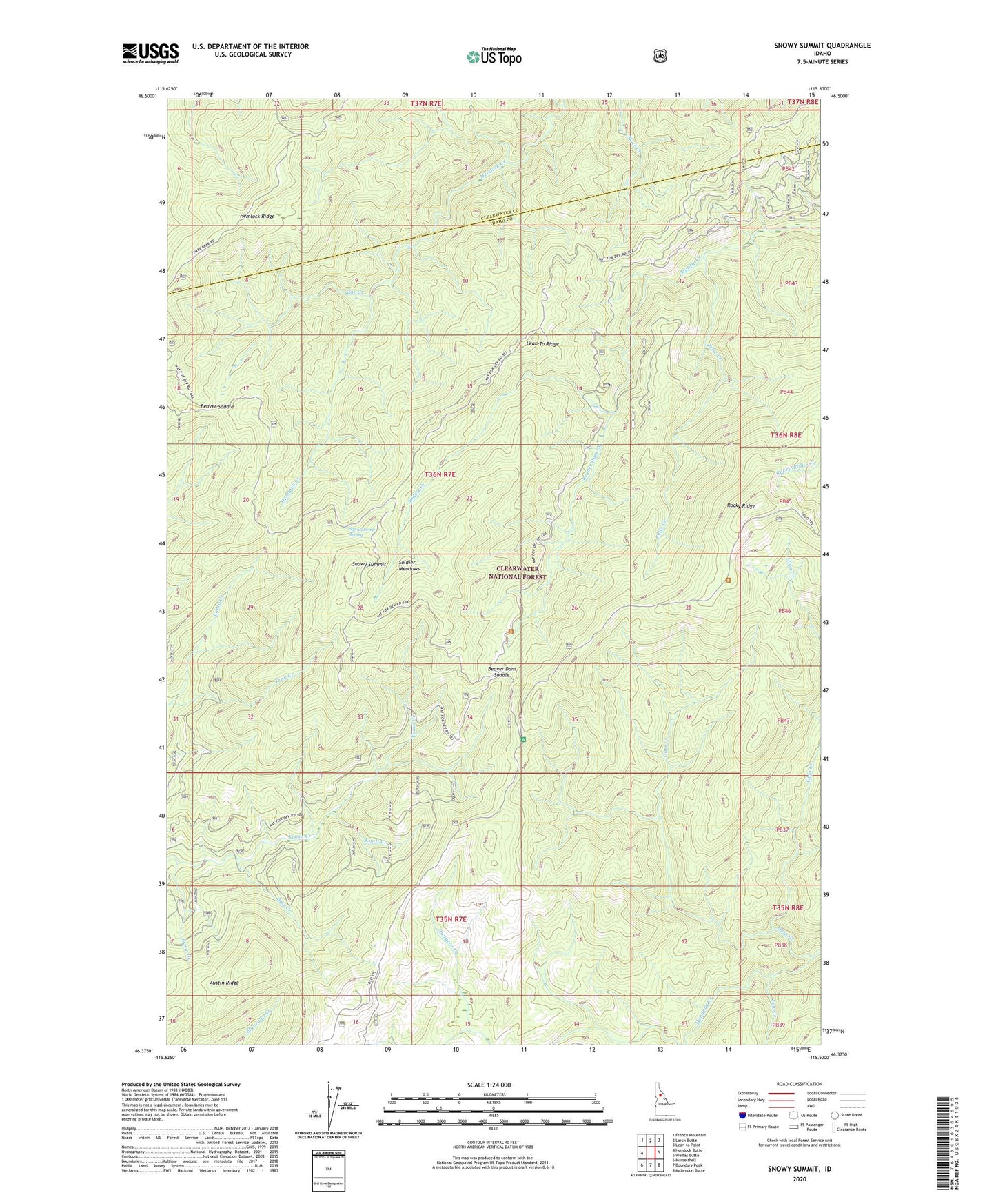Snowy Summit Idaho US Topo Map Image