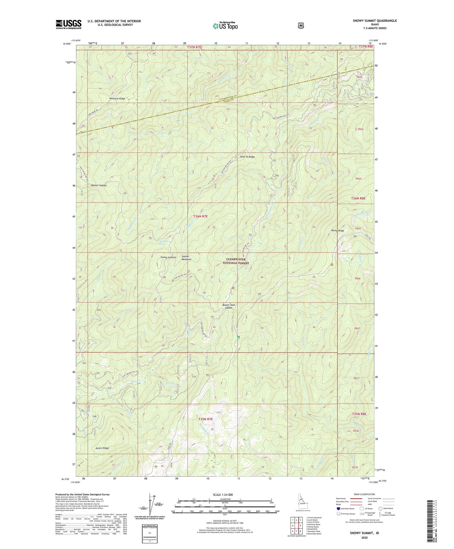 Snowy Summit Idaho US Topo Map Image