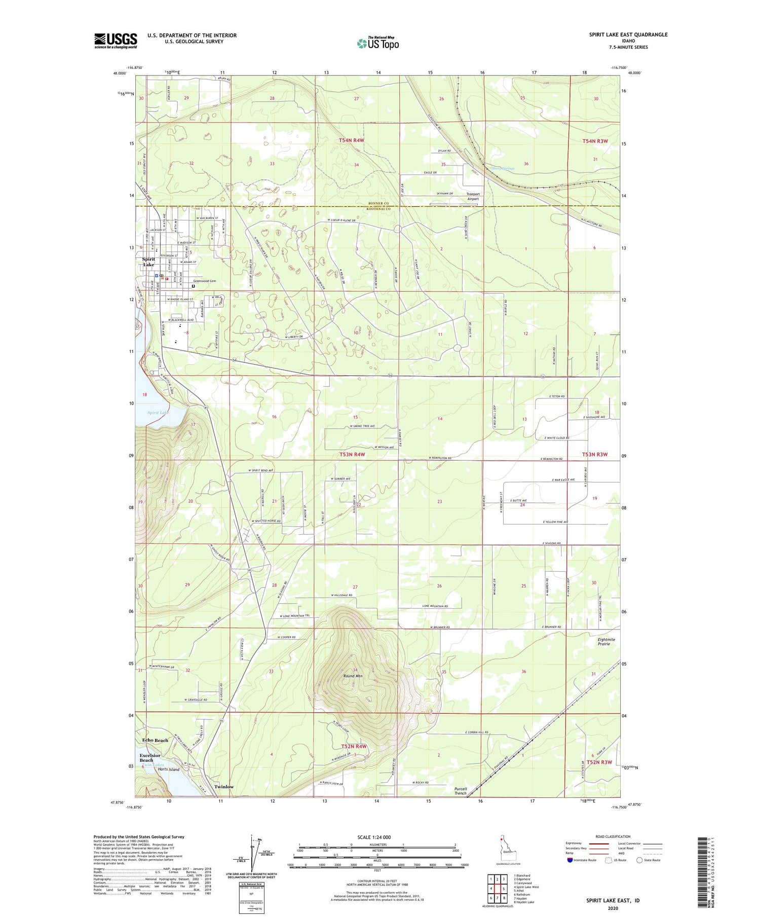 Spirit Lake East Idaho US Topo Map Image