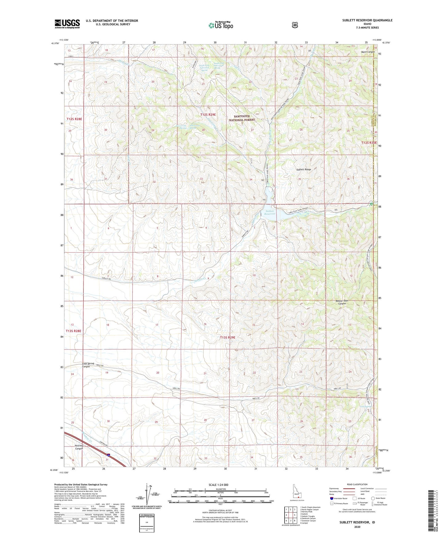 Sublett Reservoir Idaho US Topo Map Image