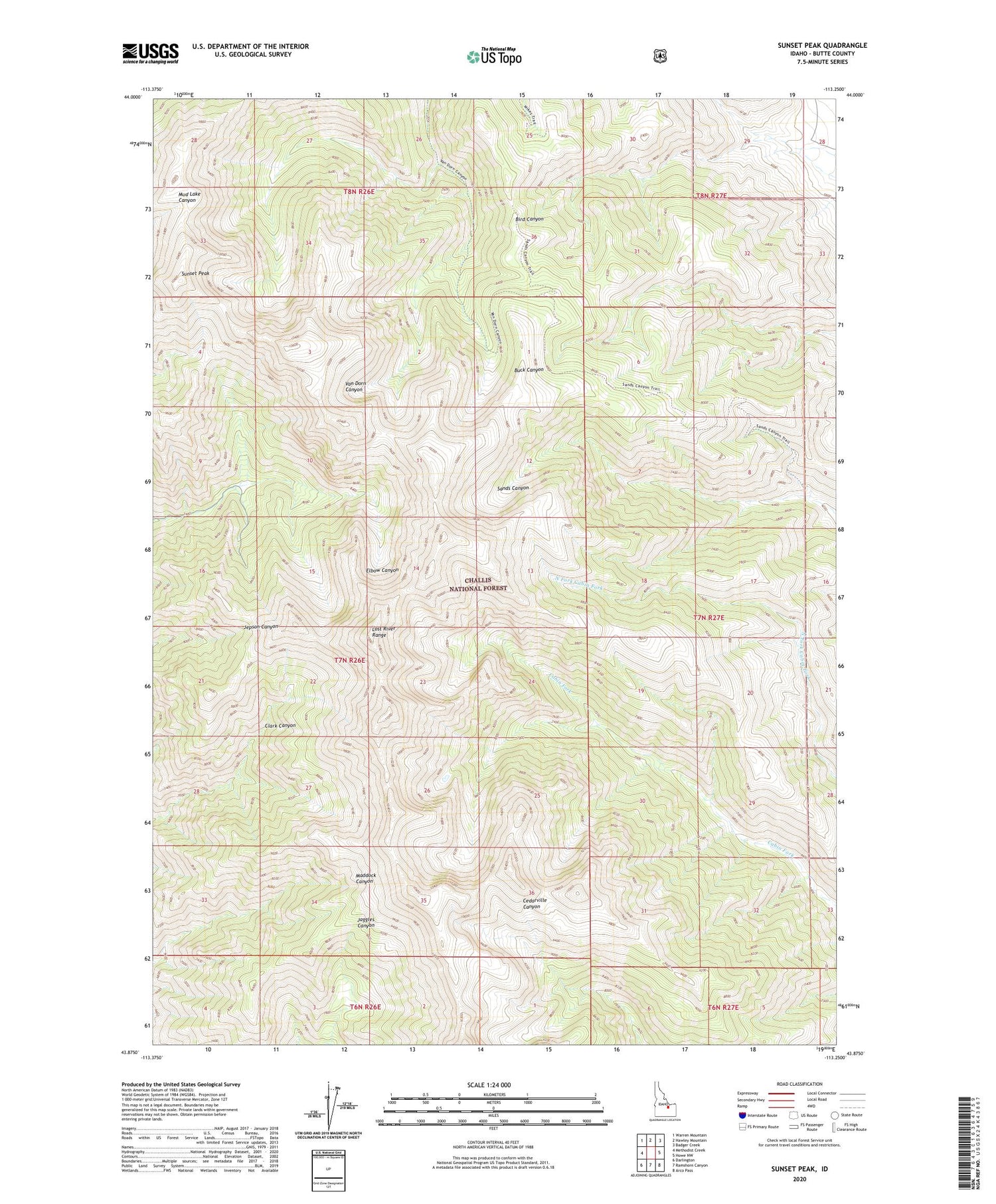 Sunset Peak Idaho US Topo Map Image
