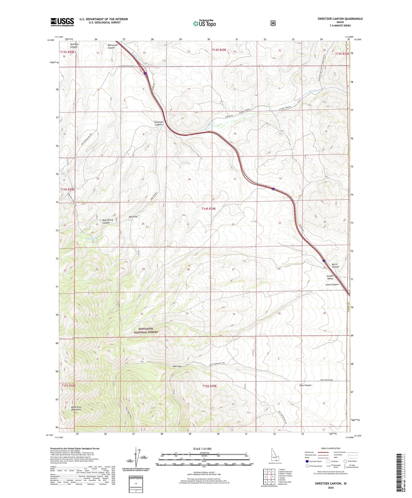 Sweetzer Canyon Idaho US Topo Map Image