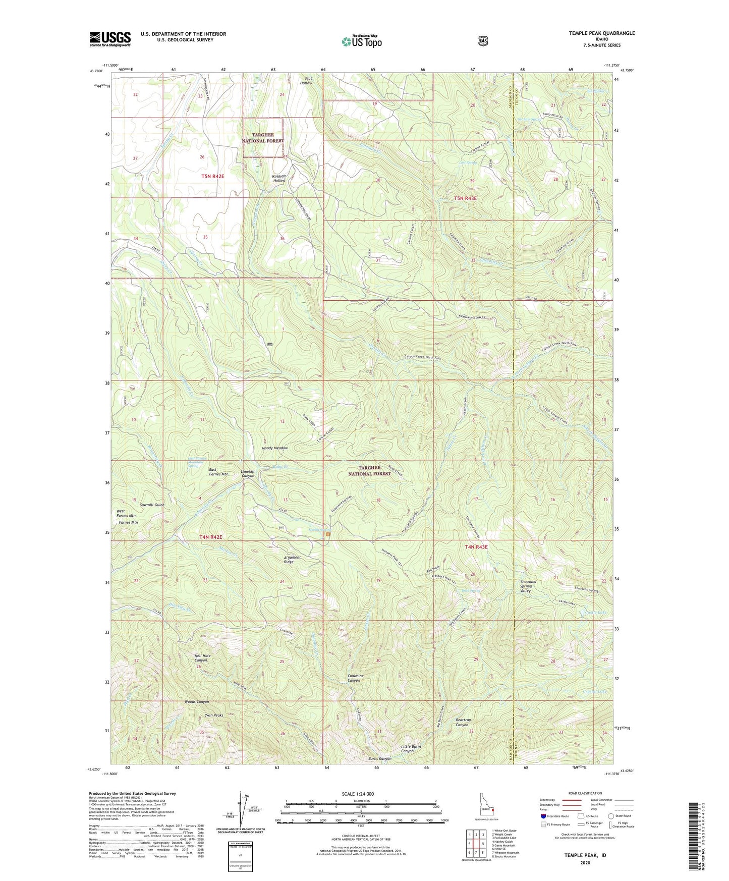 Temple Peak Idaho US Topo Map Image