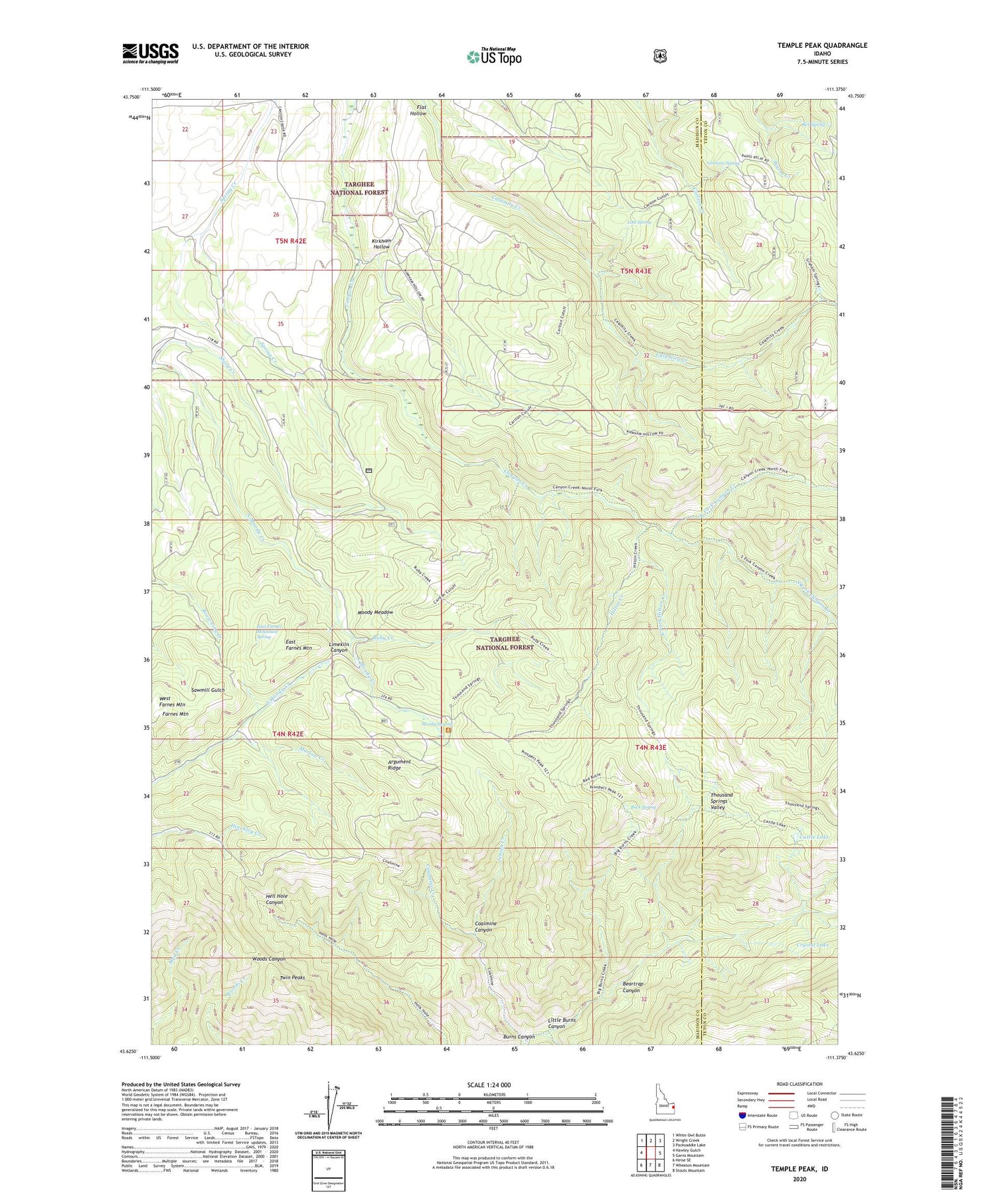 Temple Peak Idaho US Topo Map Image