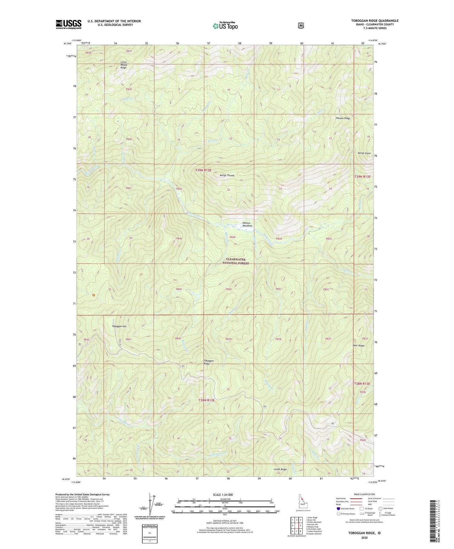 Toboggan Ridge Idaho US Topo Map Image