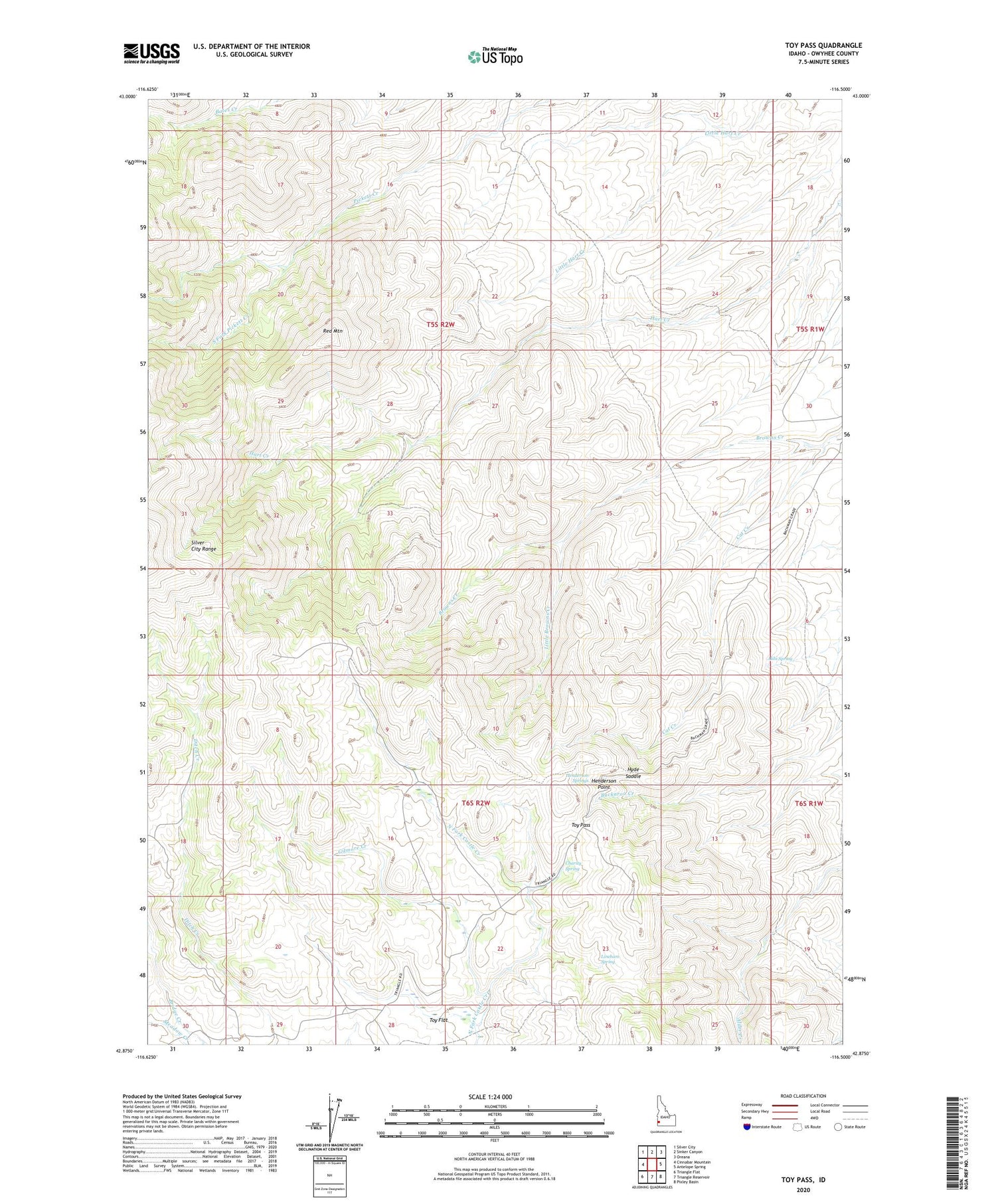 Toy Pass Idaho US Topo Map Image