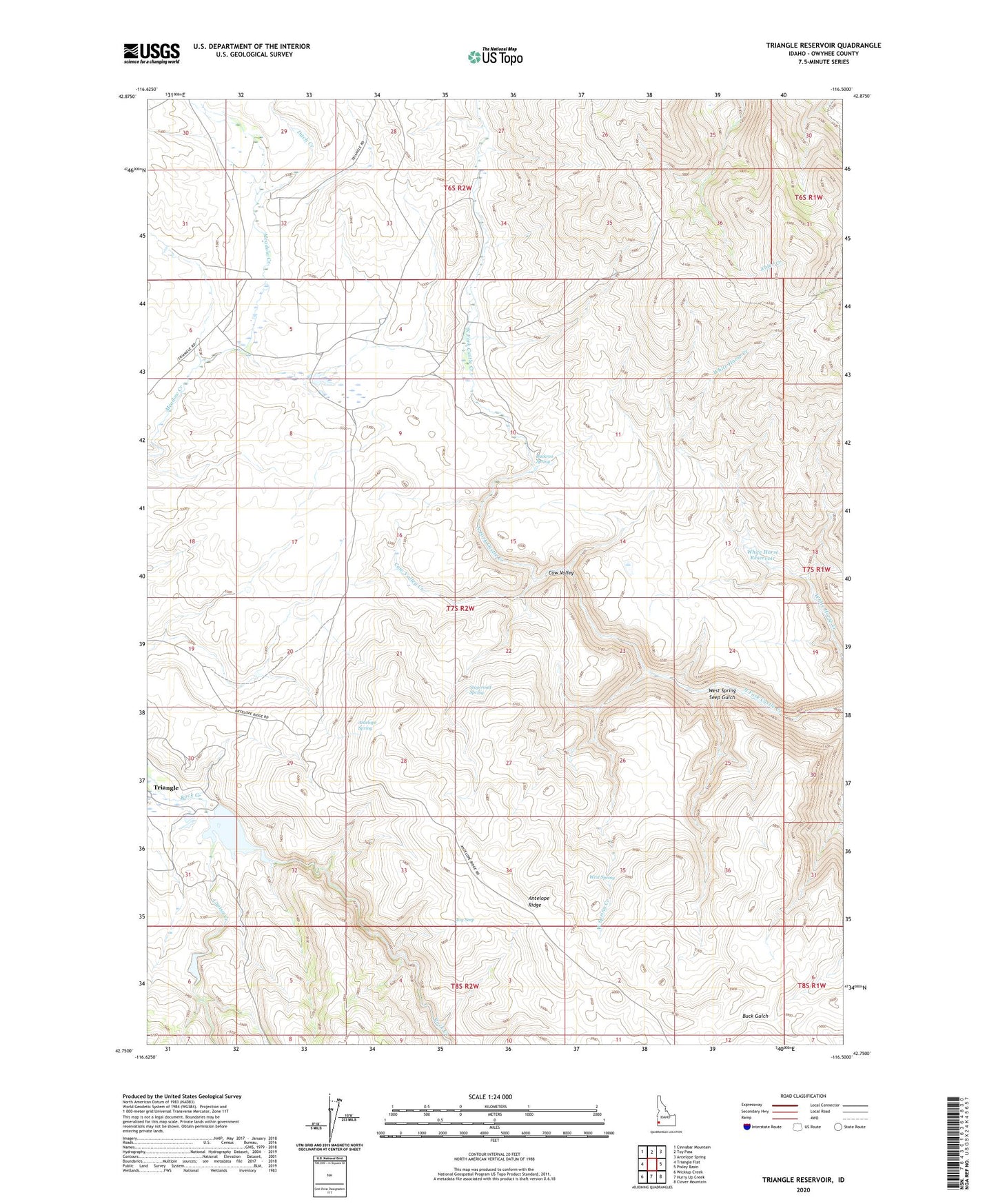 Triangle Reservoir Idaho US Topo Map Image