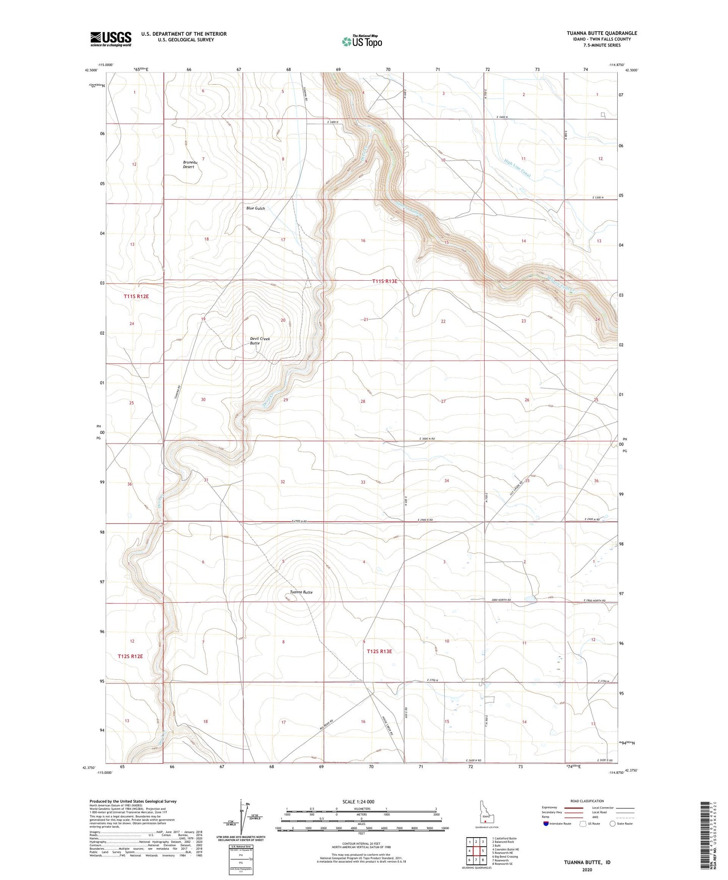 Tuanna Butte Idaho US Topo Map Image