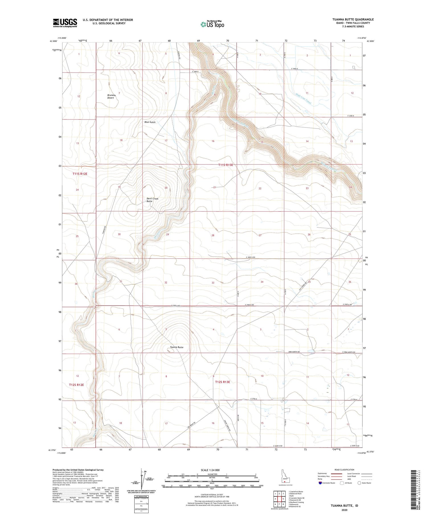 Tuanna Butte Idaho US Topo Map Image