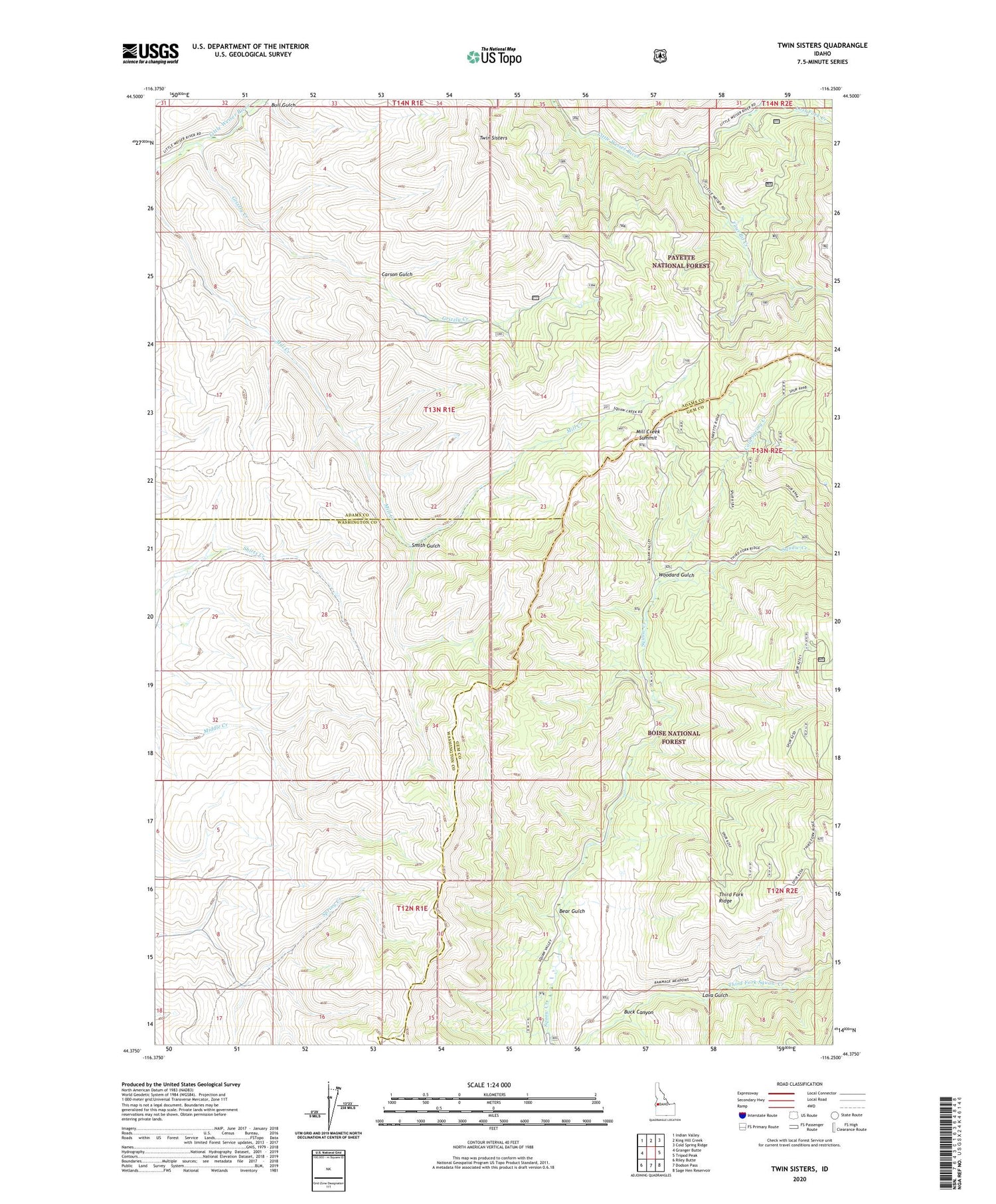Twin Sisters Idaho US Topo Map Image