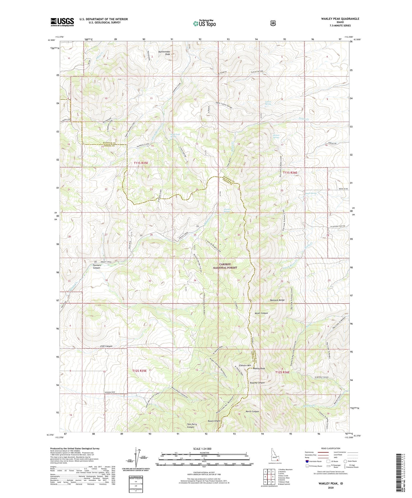 Wakley Peak Idaho US Topo Map Image