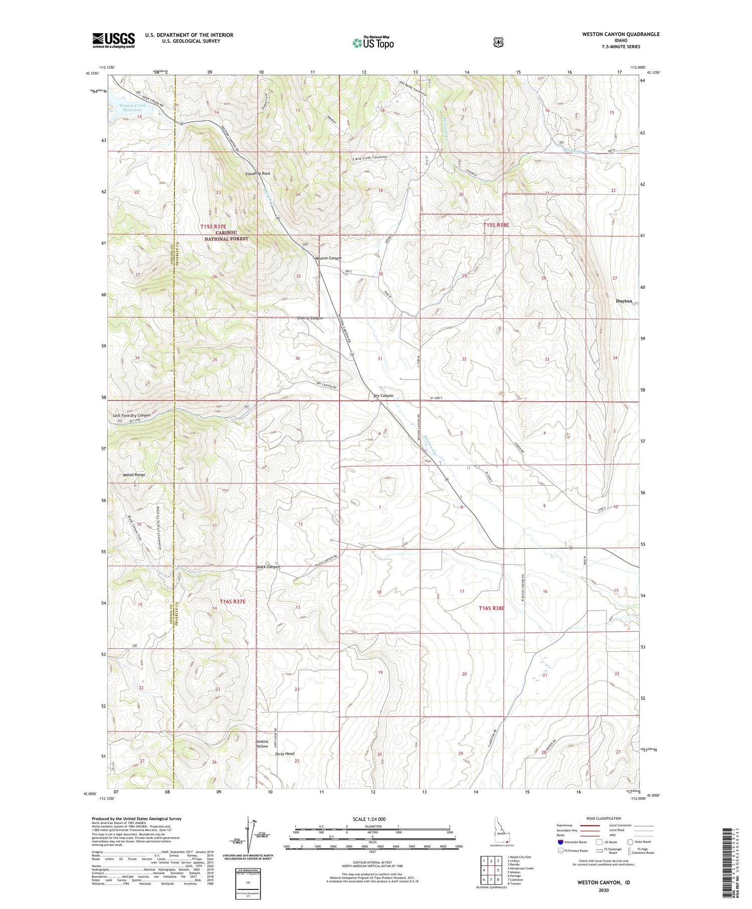 Weston Canyon Idaho US Topo Map Image
