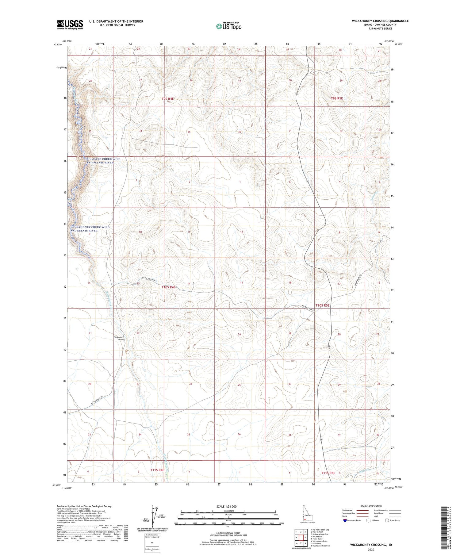 Wickahoney Crossing Idaho US Topo Map Image