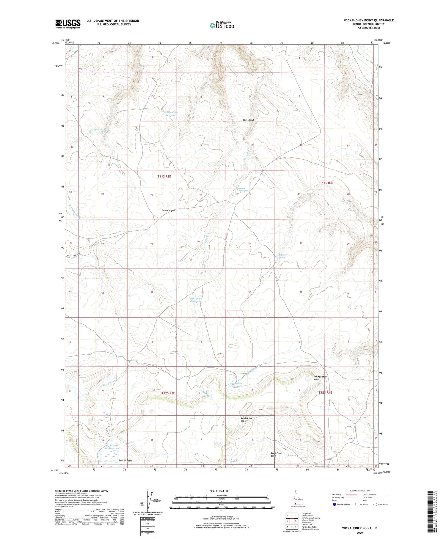Wickahoney Point Idaho US Topo Map Image