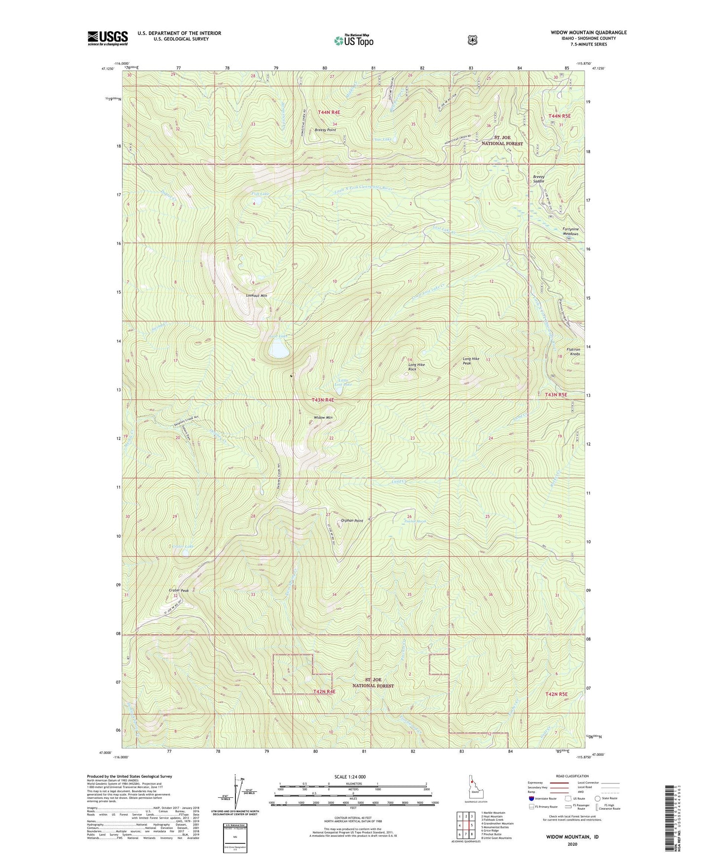 Widow Mountain Idaho US Topo Map Image