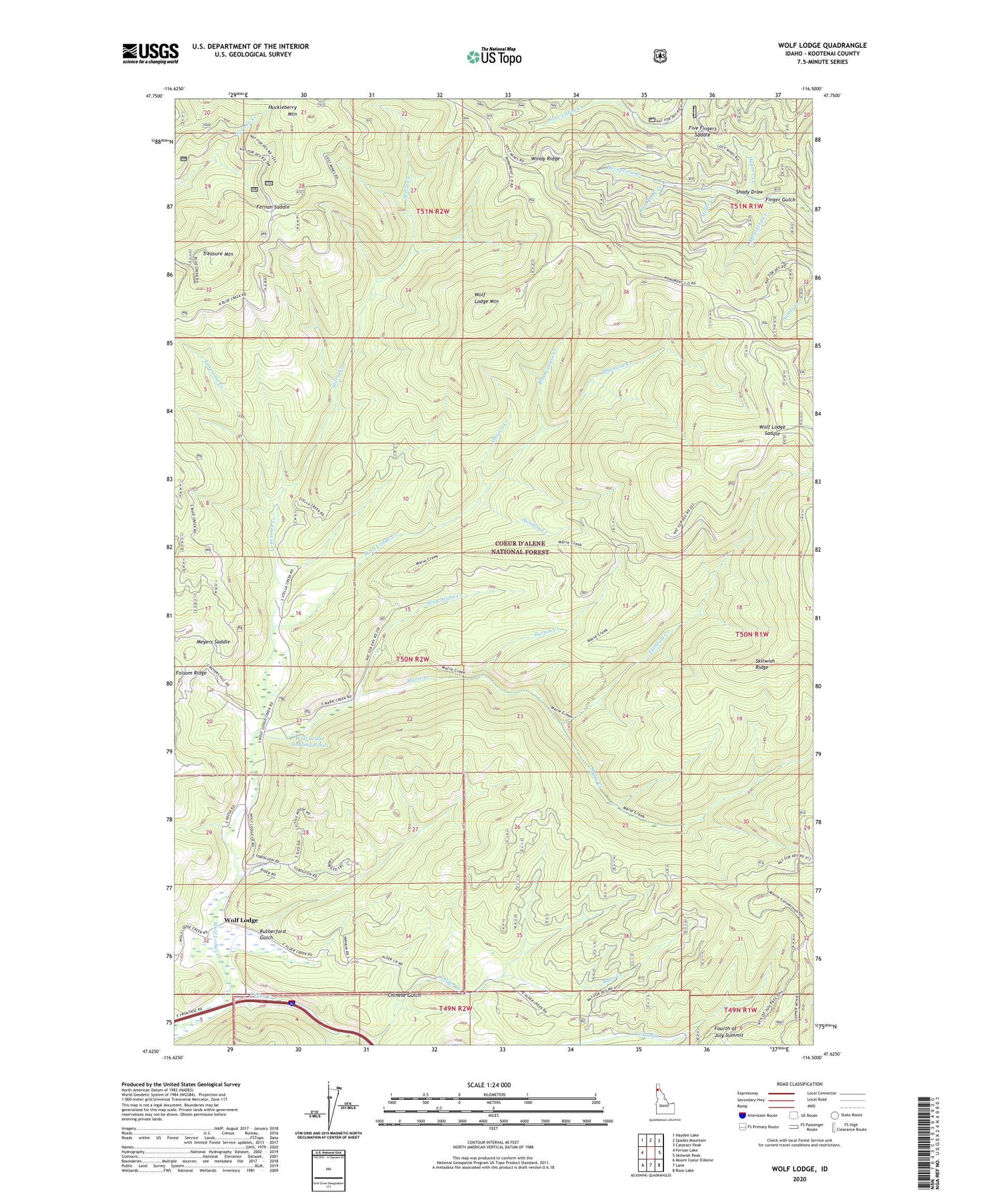 Wolf Lodge Idaho US Topo Map Image