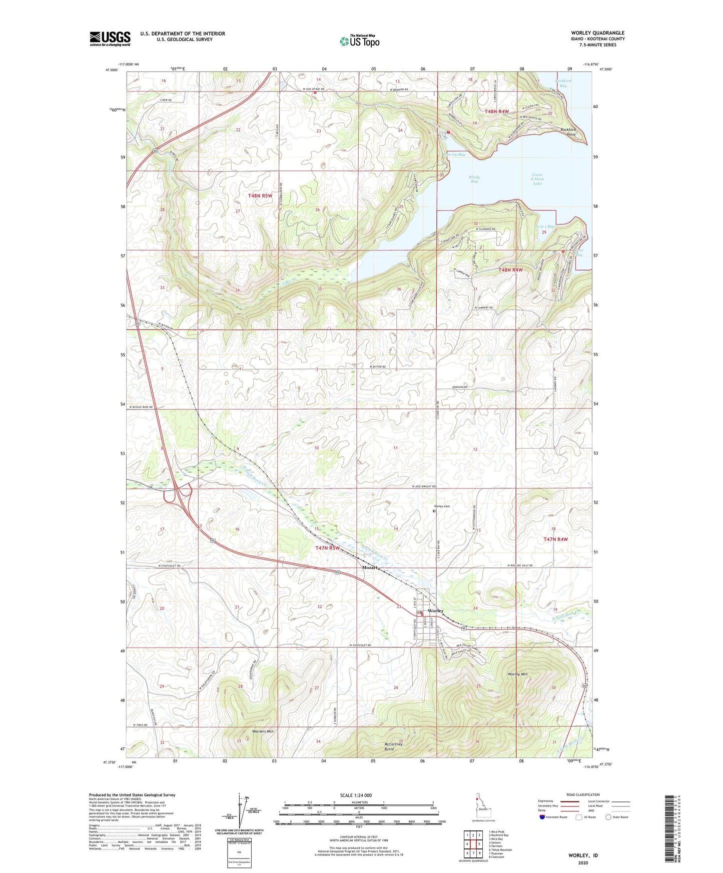 Worley Idaho US Topo Map Image