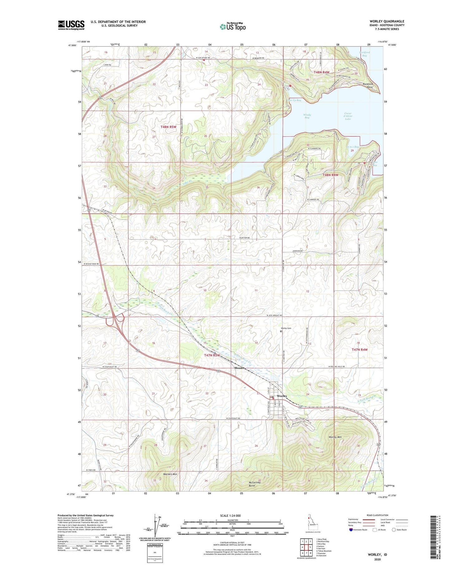 Worley Idaho US Topo Map Image