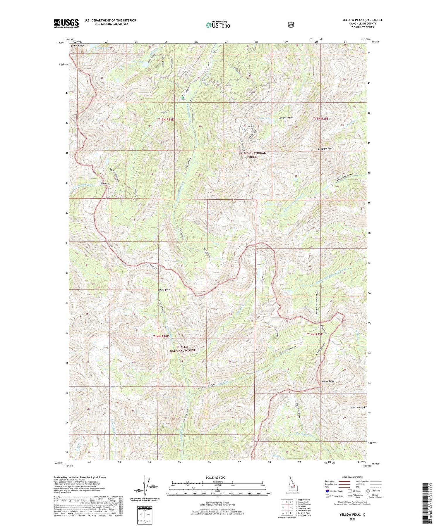 Yellow Peak Idaho US Topo Map Image