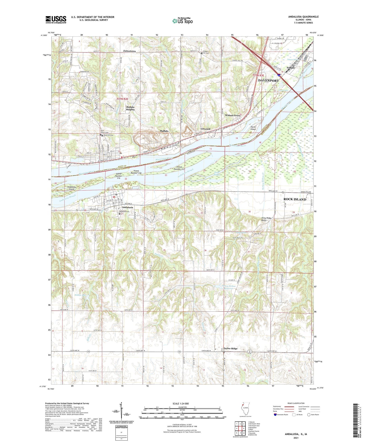 Andalusia Illinois US Topo Map Image