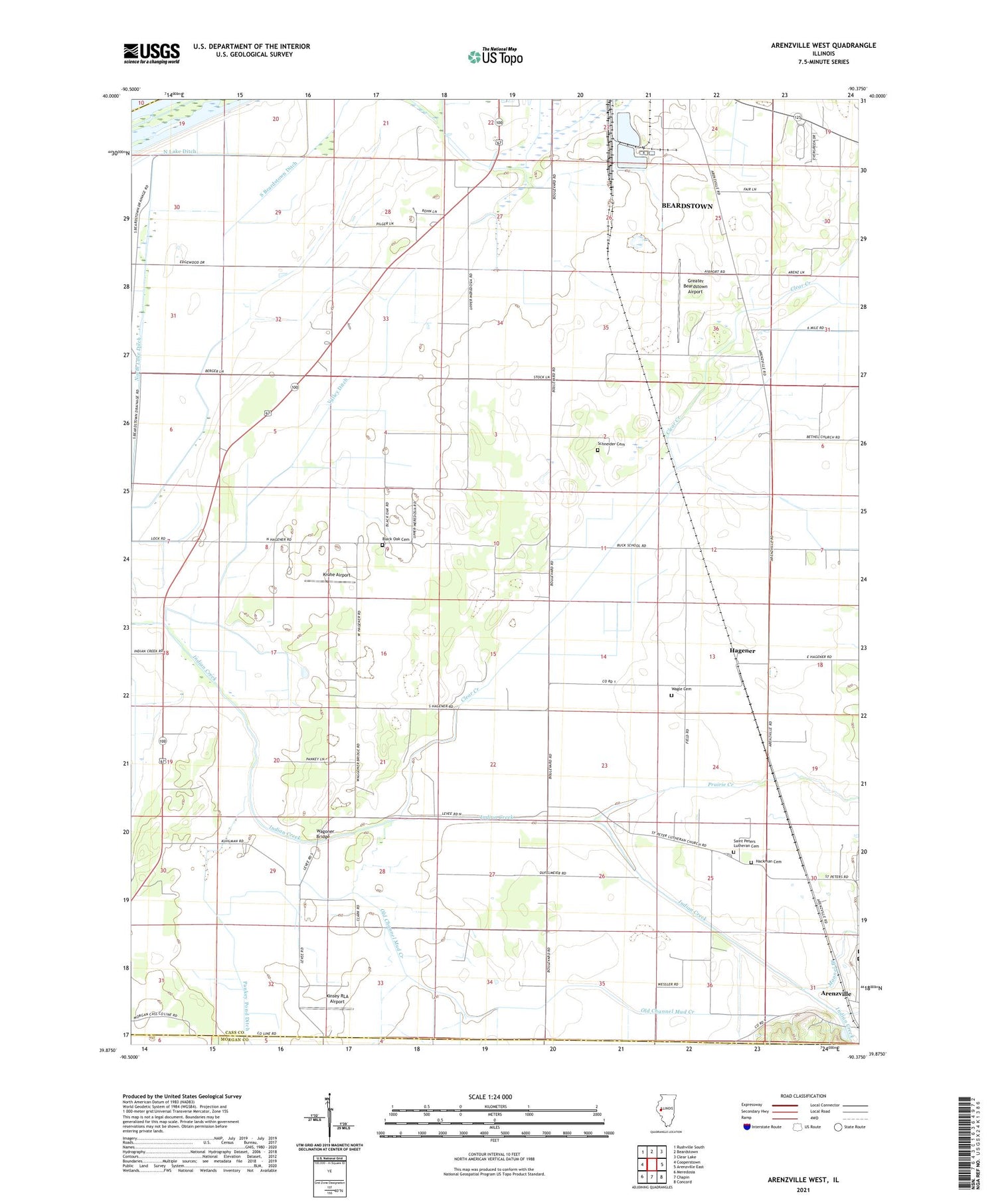 Arenzville West Illinois US Topo Map Image