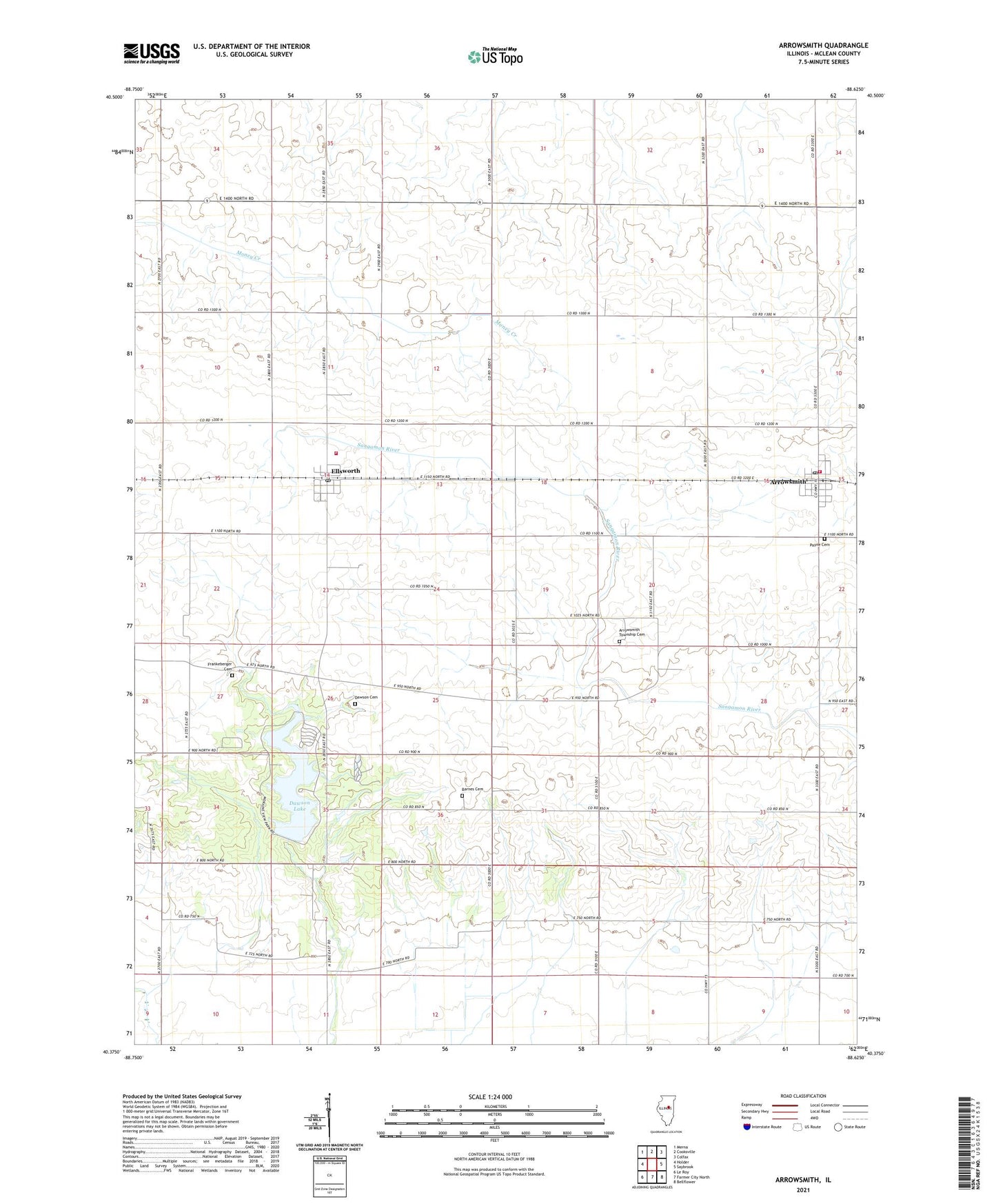 Arrowsmith Illinois US Topo Map Image