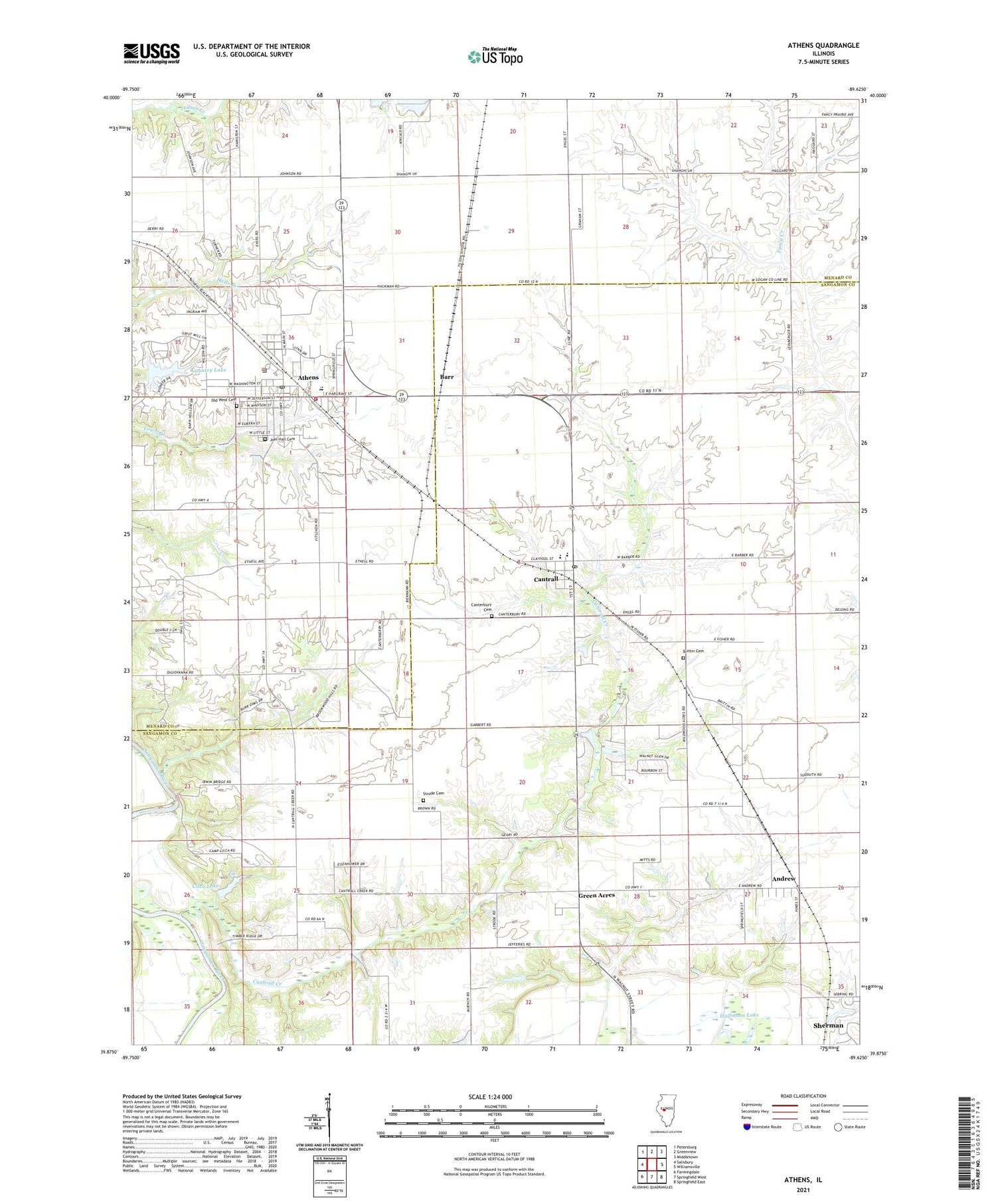 Athens Illinois US Topo Map Image