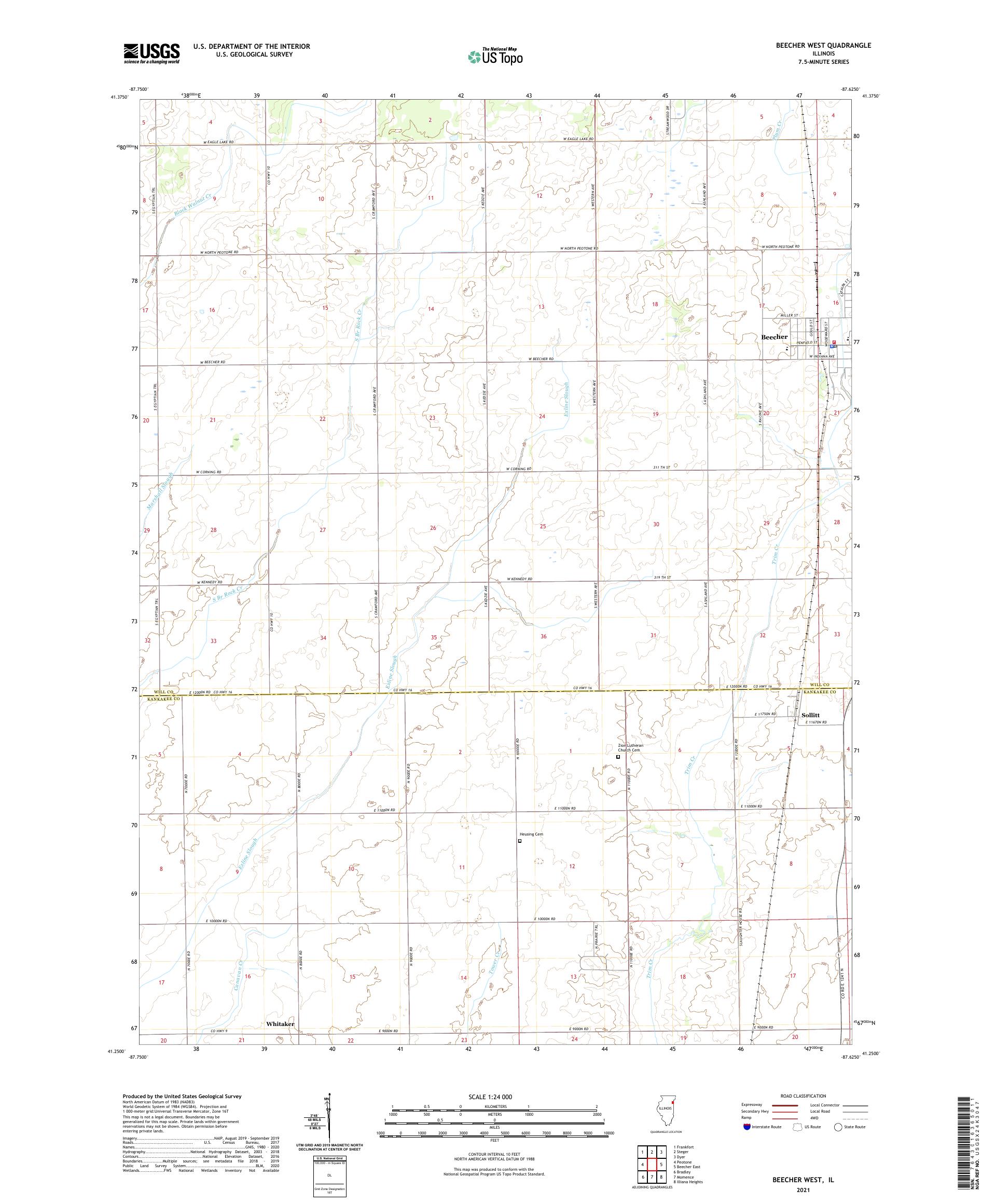 Beecher West Illinois US Topo Map – MyTopo Map Store