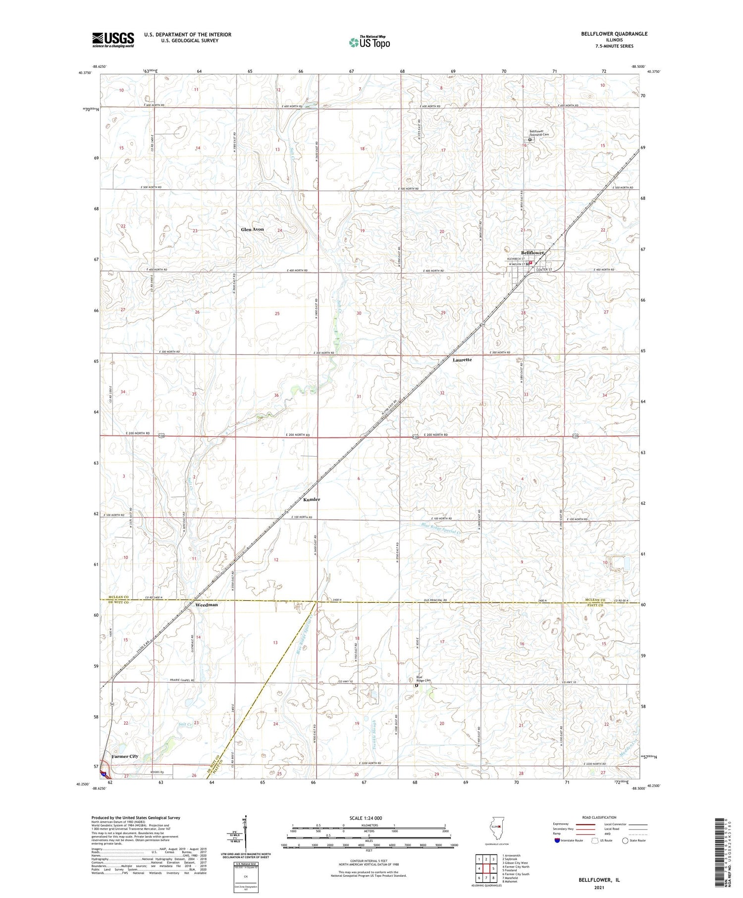 Bellflower Illinois US Topo Map Image
