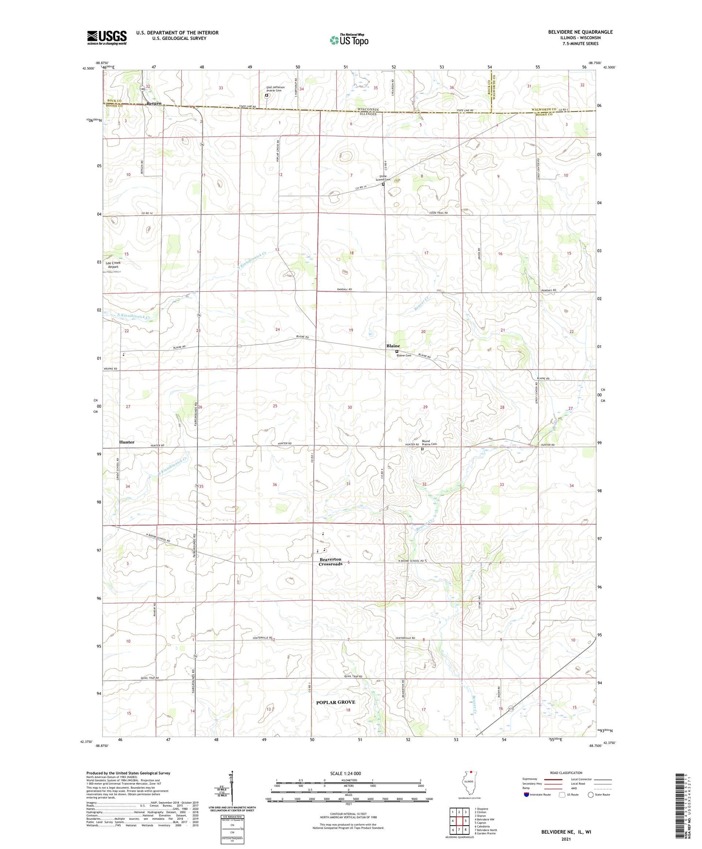 Belvidere NE Illinois US Topo Map Image